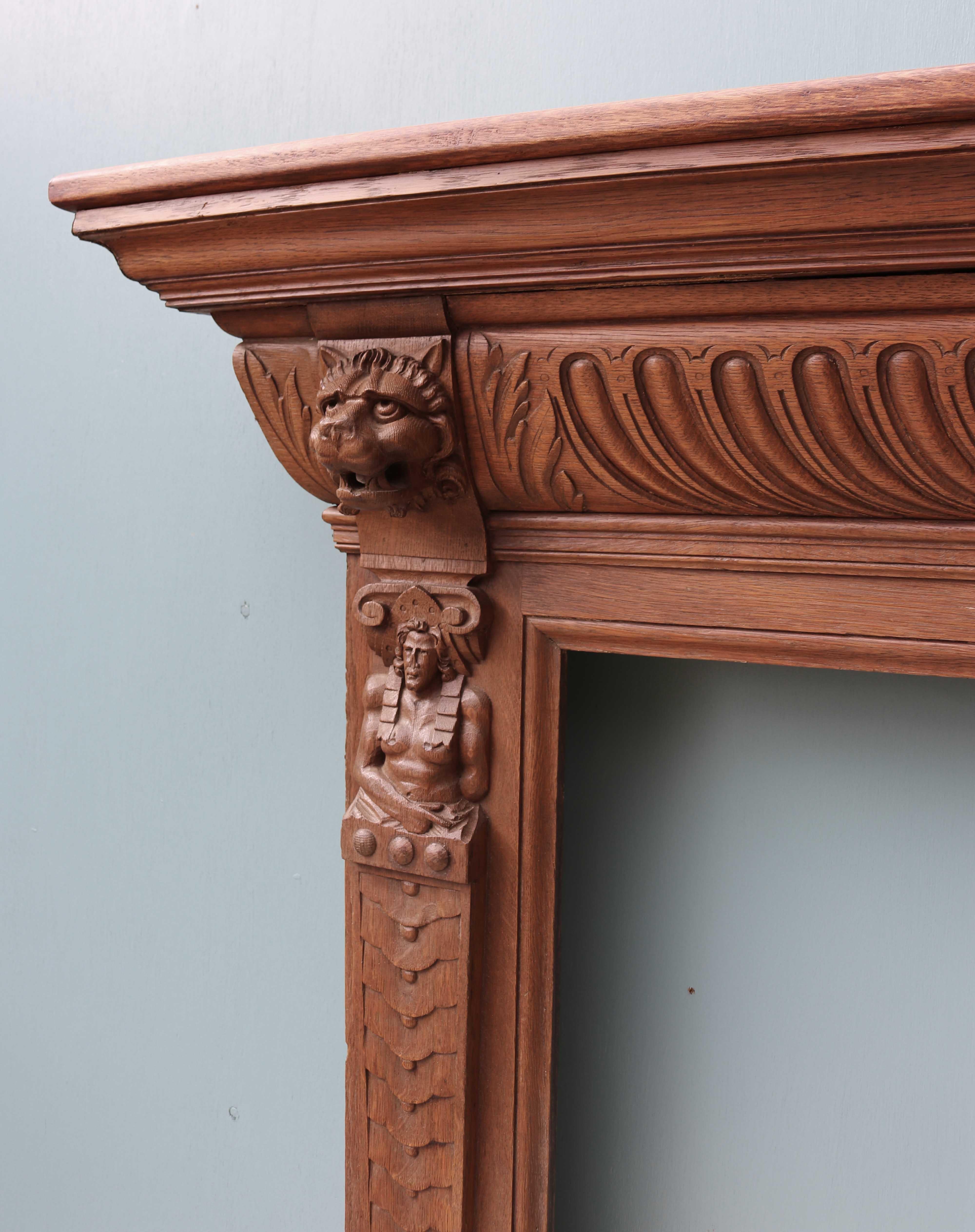 19th Century Antique English Carved Oak Fire Surround