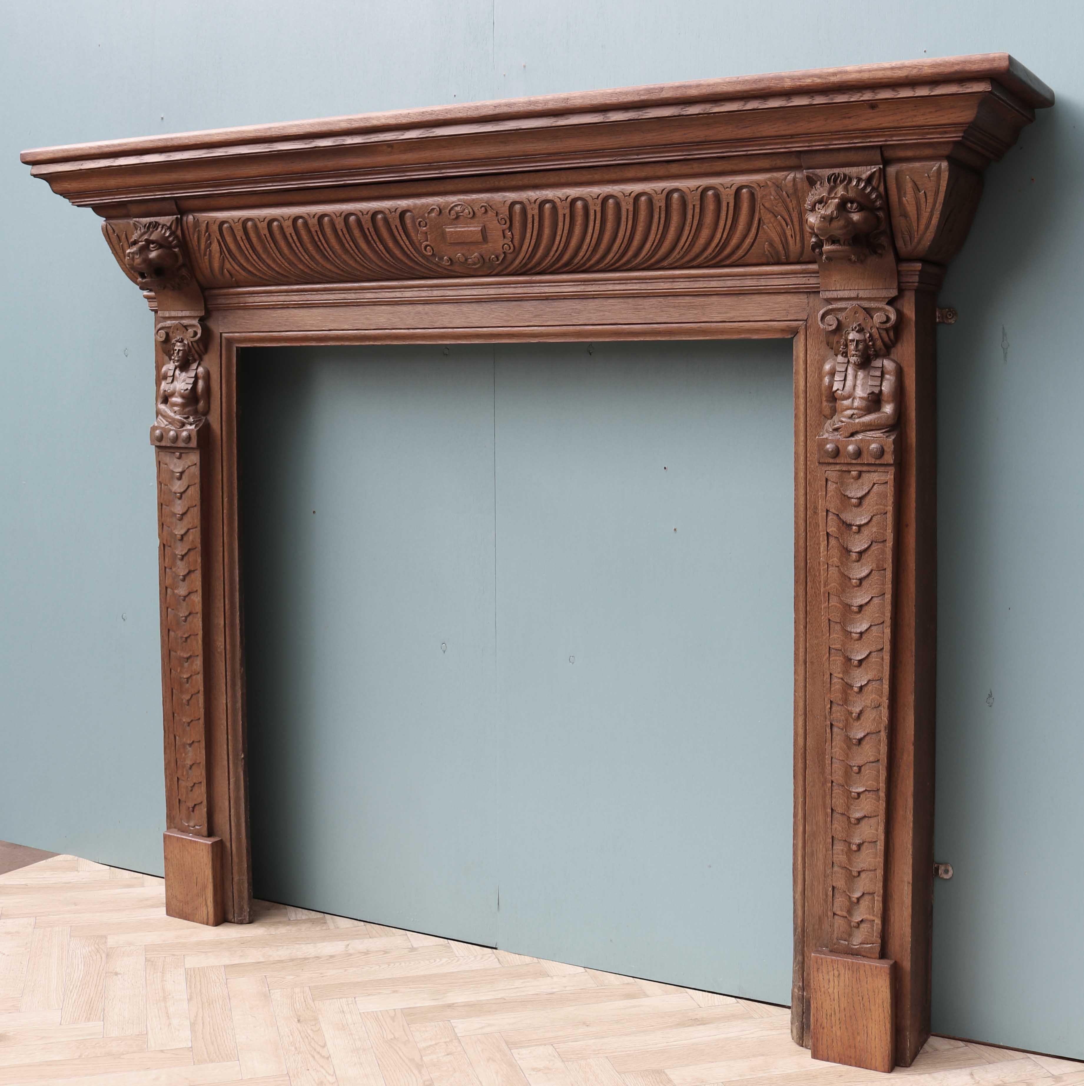 Antique English Carved Oak Fire Surround 1