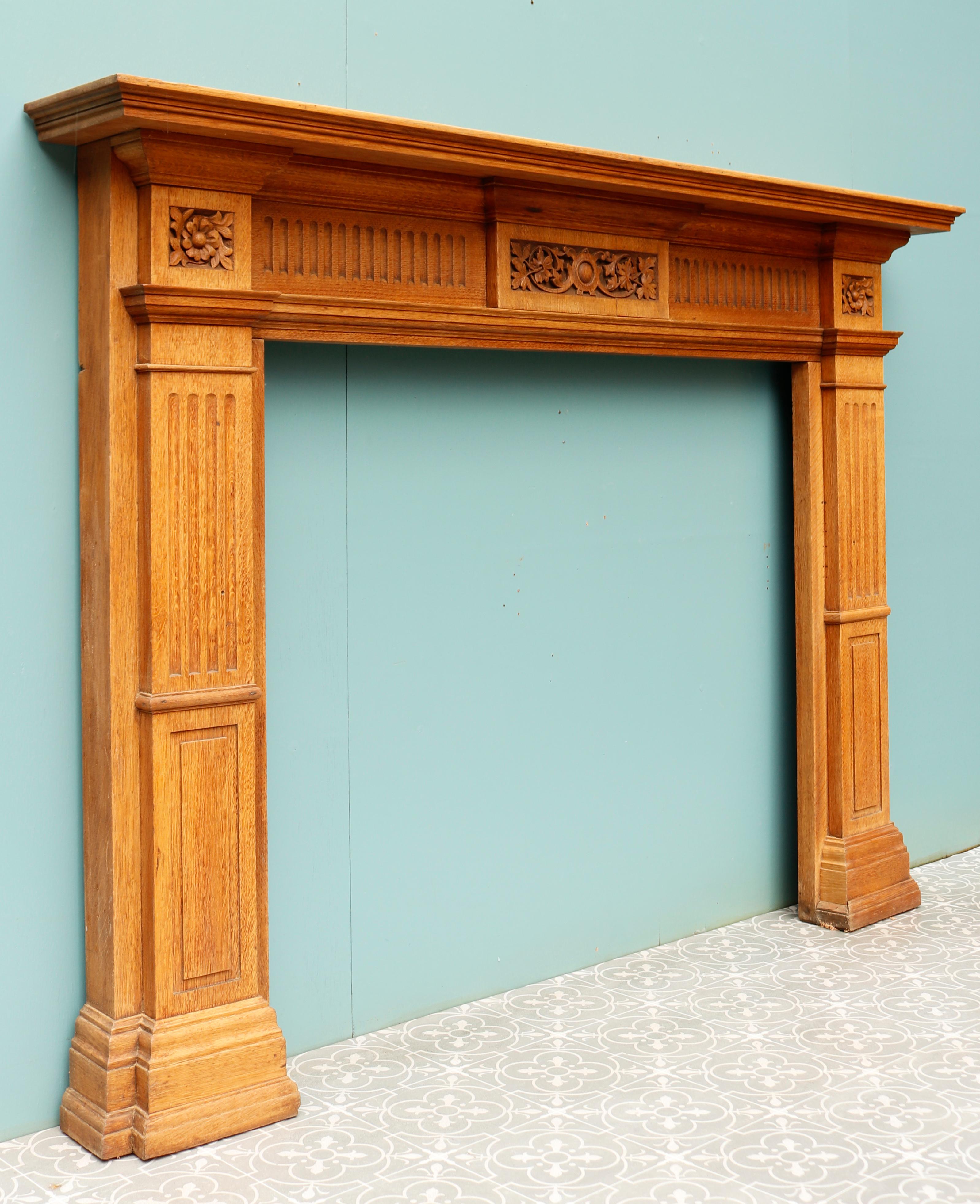 Antique English Carved Oak Fireplace Surround For Sale 2