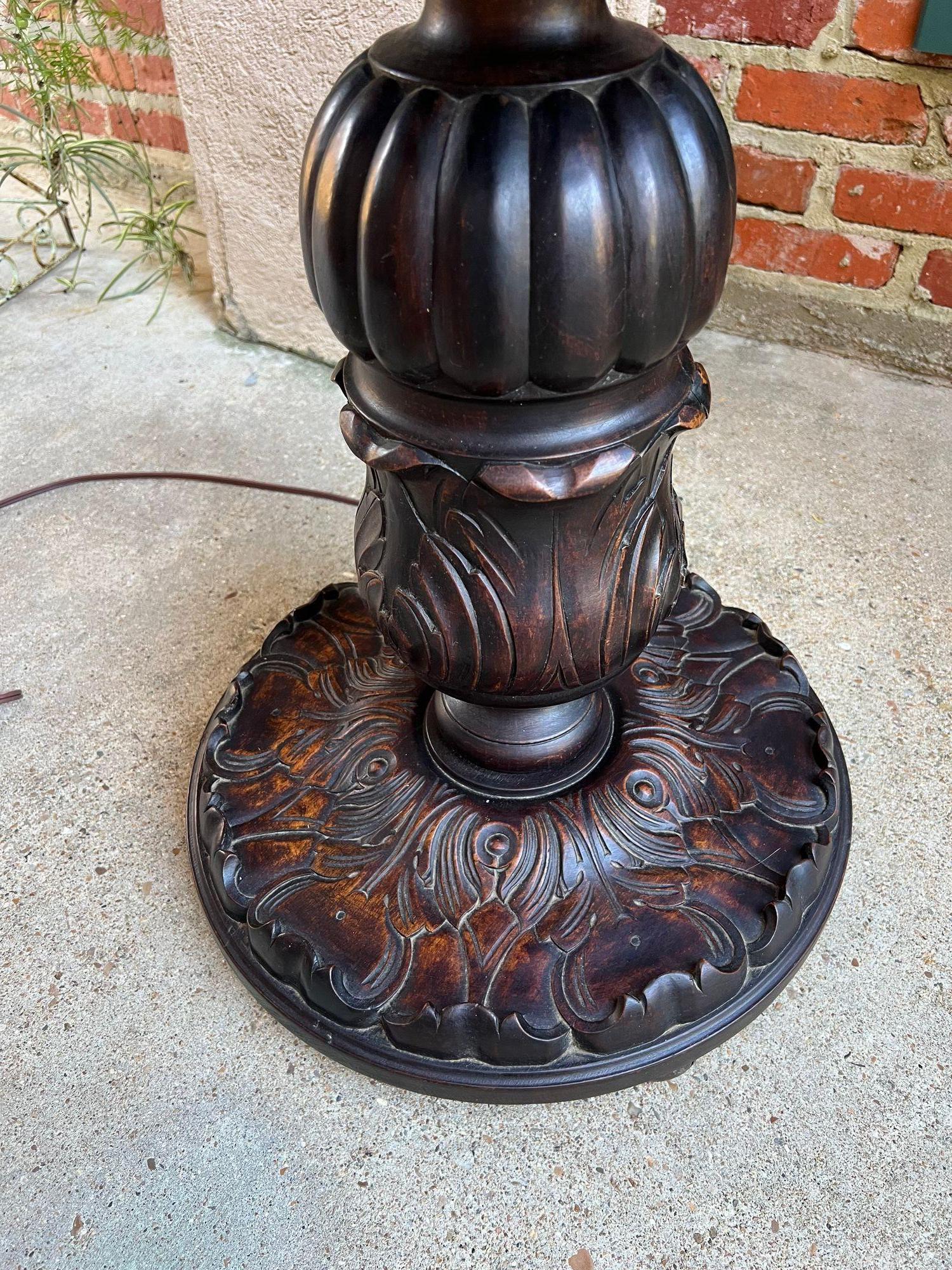 Antique English Carved Oak Floor Lamp OPEN Barley Twist w Round End Table c1920 For Sale 4