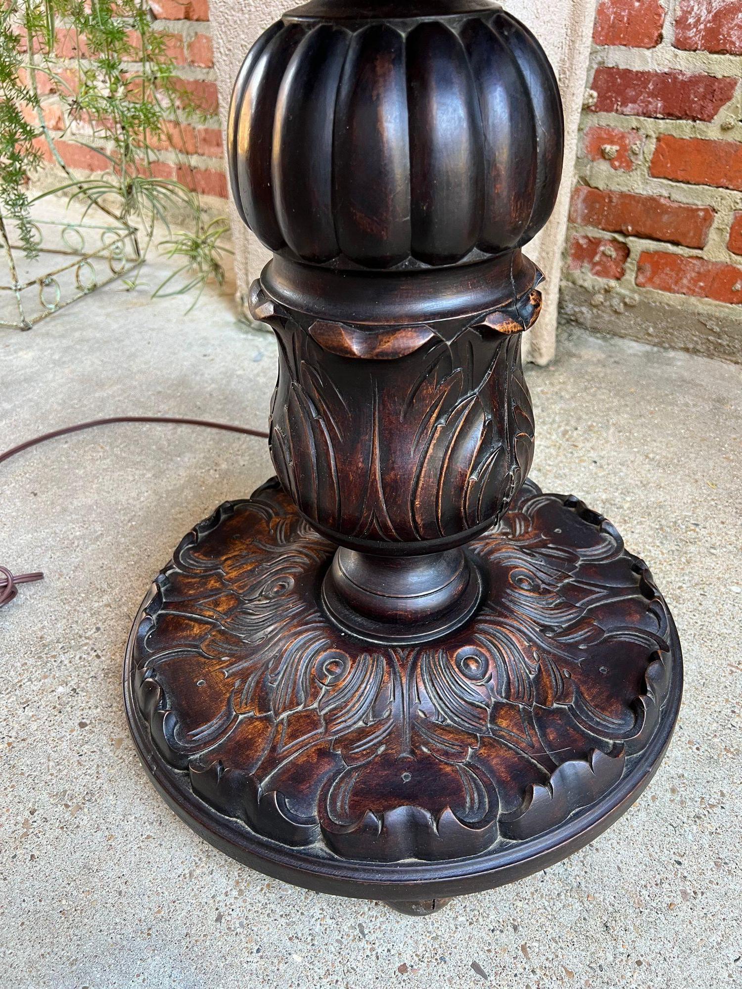 Antique English Carved Oak Floor Lamp OPEN Barley Twist w Round End Table c1920 For Sale 13