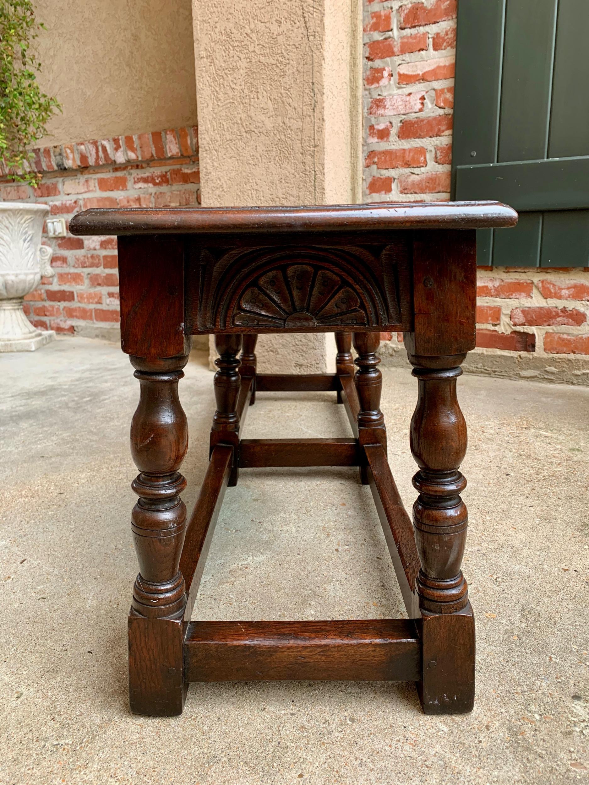 Antique English Carved Oak Hall Bench Joint Stool Jacobean Style, c1900 4