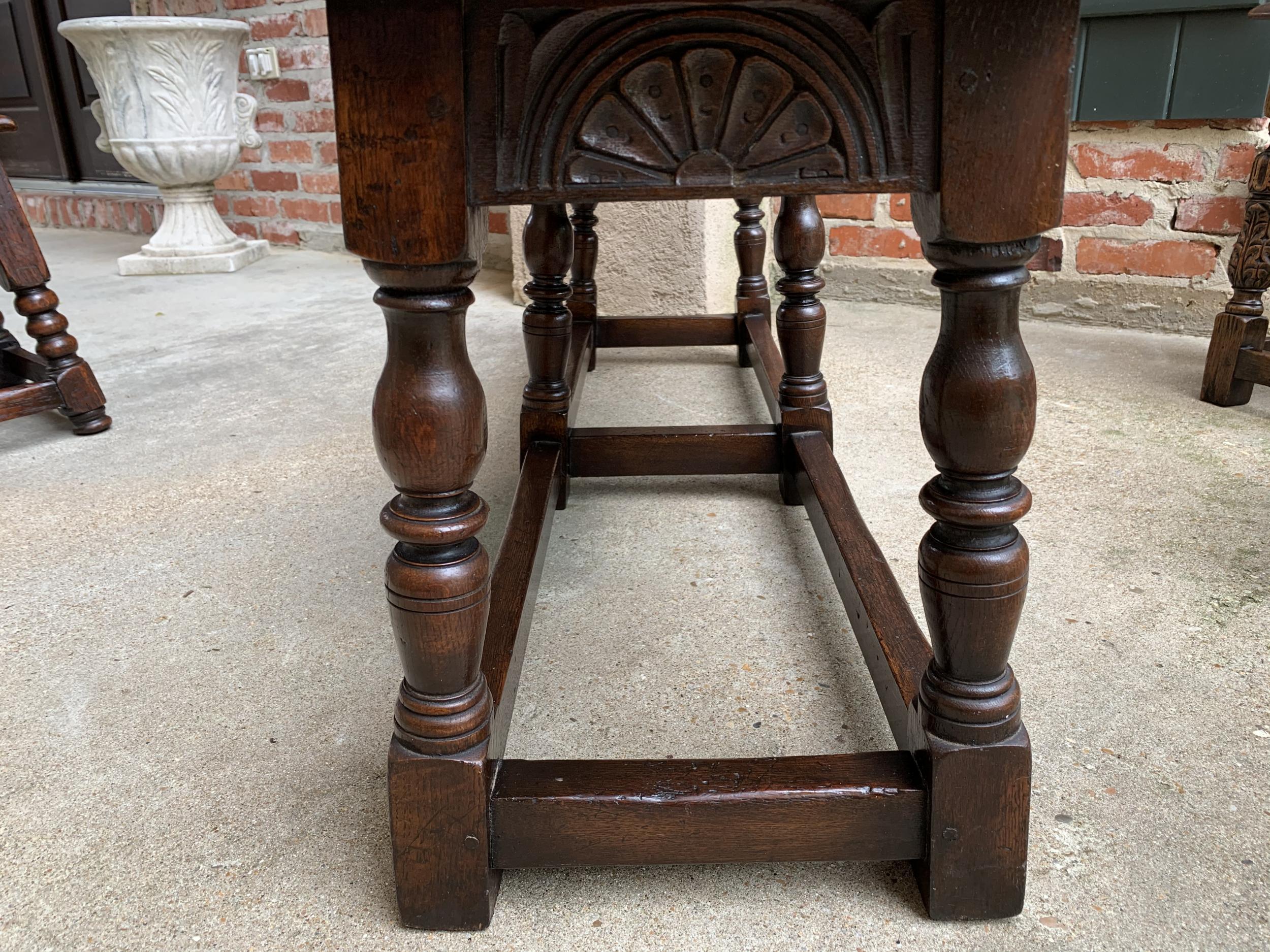 Antique English Carved Oak Hall Bench Joint Stool Jacobean Style, c1900 12