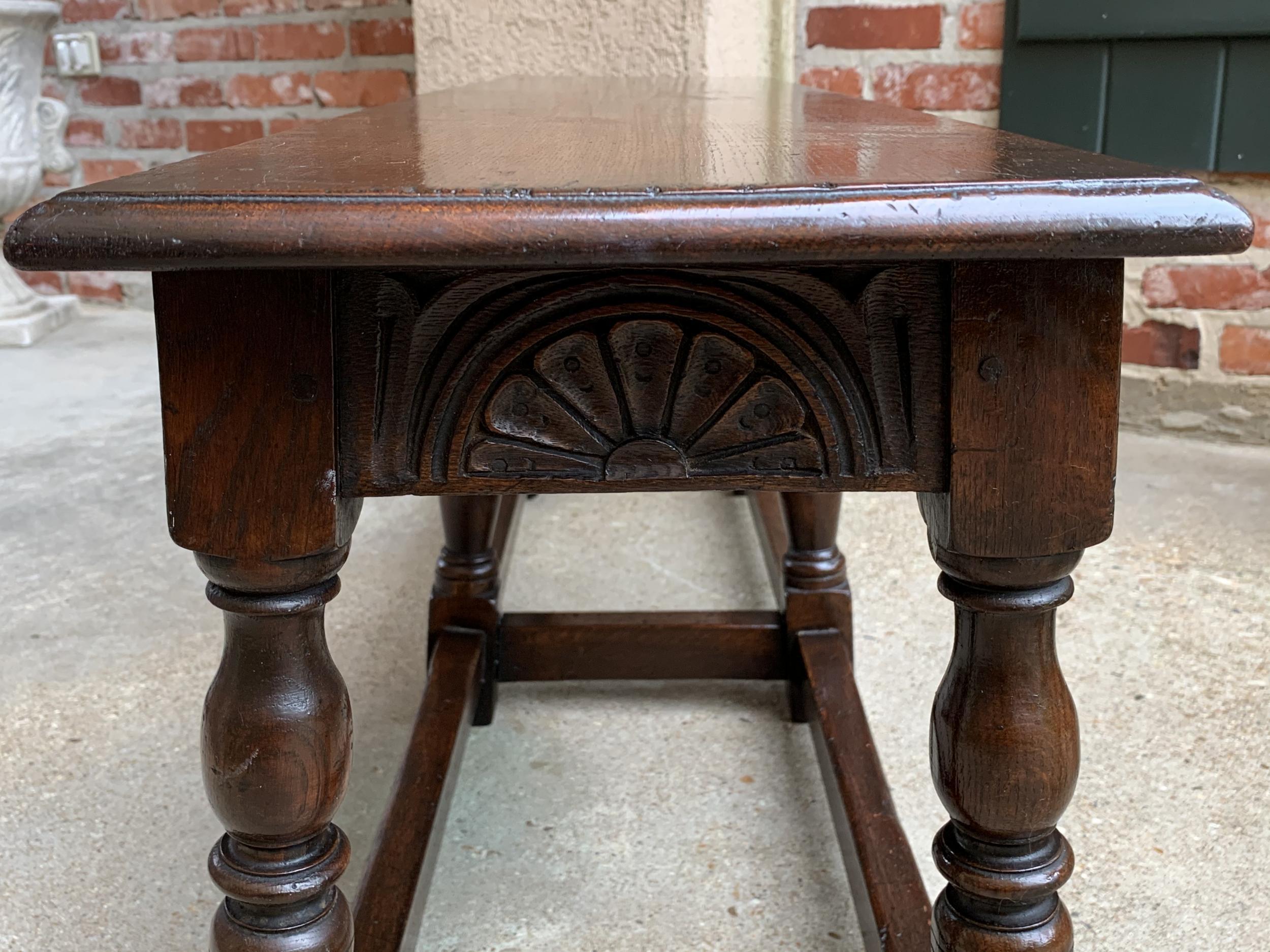 Antique English Carved Oak Hall Bench Joint Stool Jacobean Style, c1900 13
