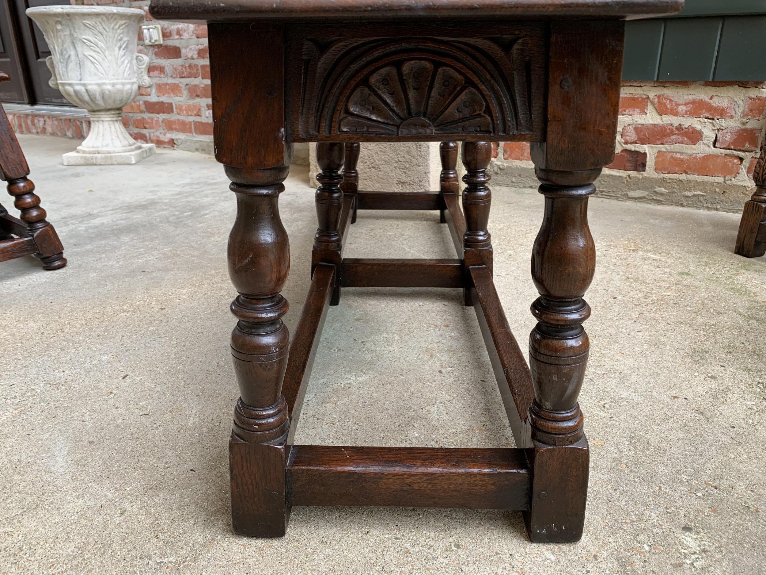 Antique English Carved Oak Hall Bench Joint Stool Jacobean Style, c1900 14
