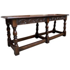 Antique English Carved Oak Hall Bench Joint Stool Jacobean Style, c1900