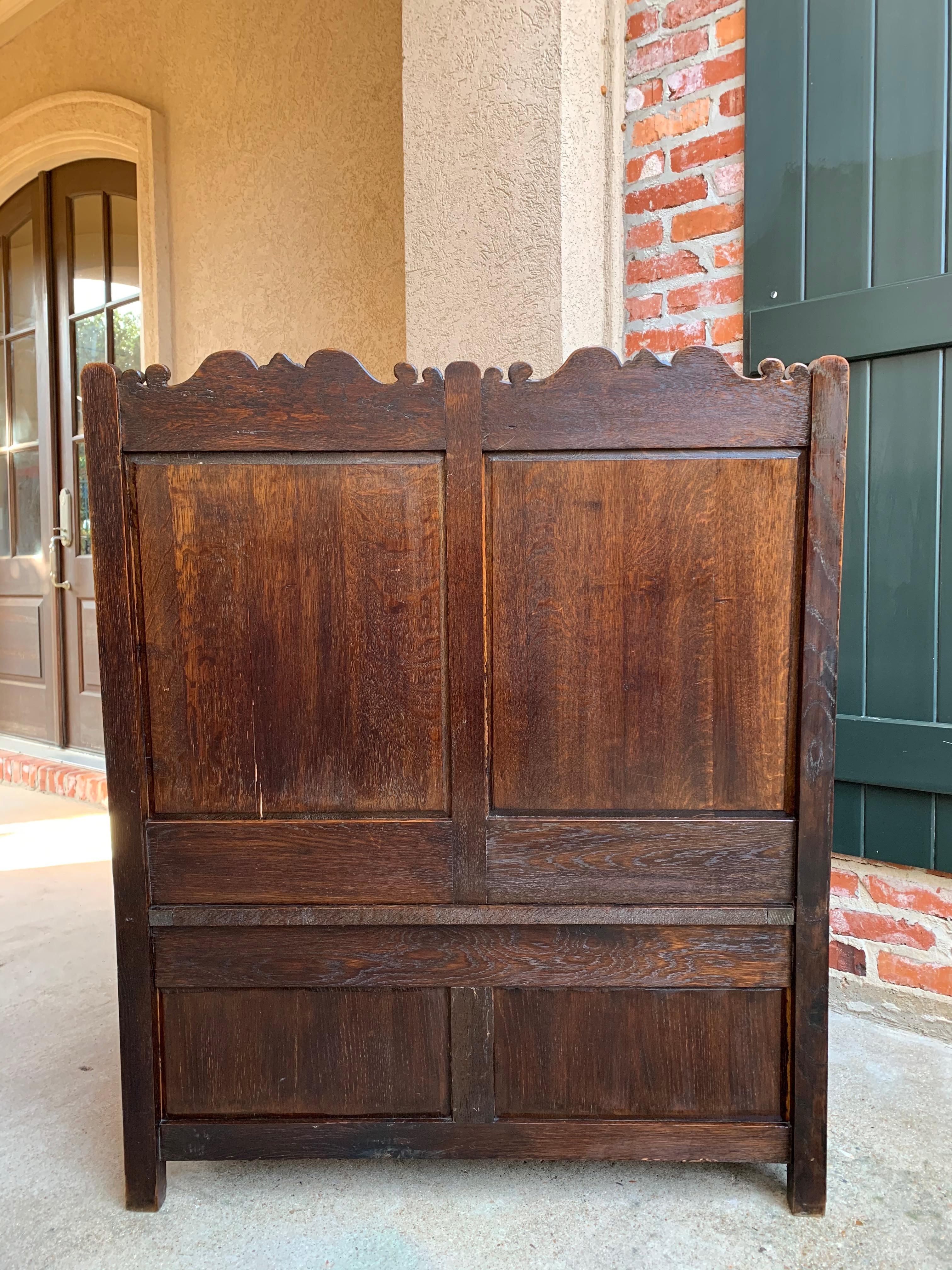 Antique English Carved Oak Hall Bench Trunk Chest Settle Toy Box Pew Chair  2