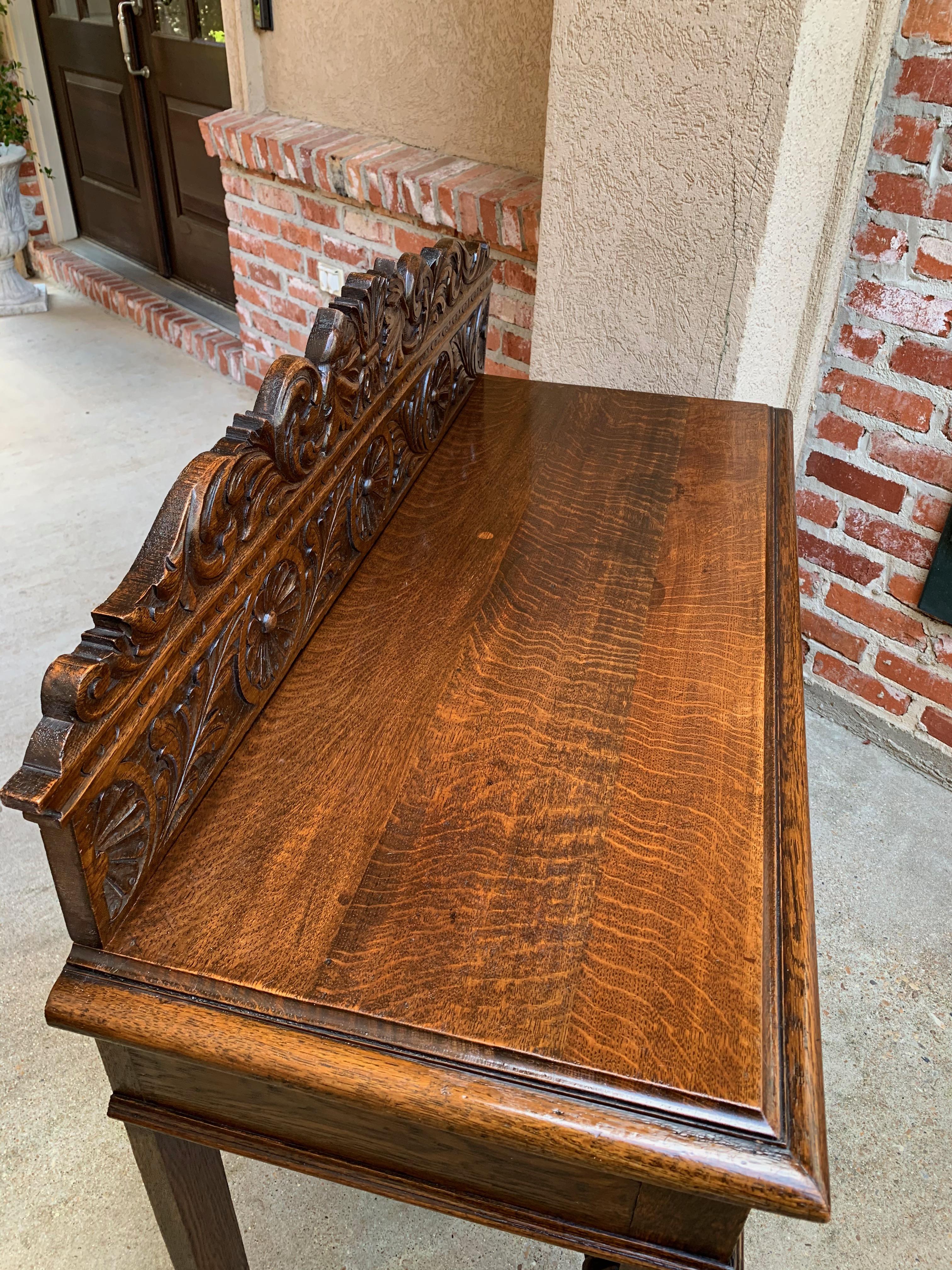 Antique English Carved Oak Hall Sofa Foyer Table Renaissance Style Lion Gothic 2