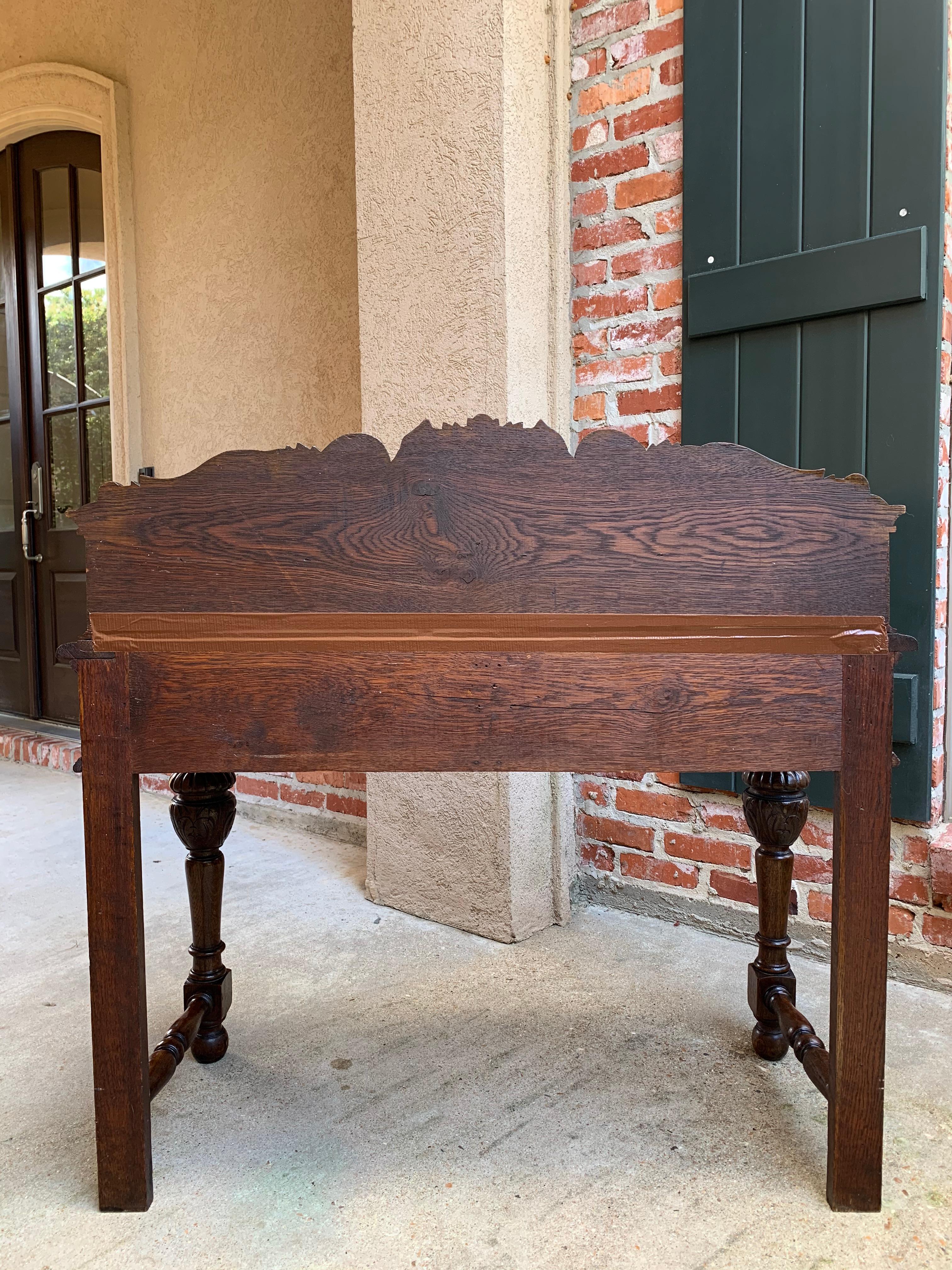 Antique English Carved Oak Hall Sofa Foyer Table Renaissance Style Lion Gothic 4