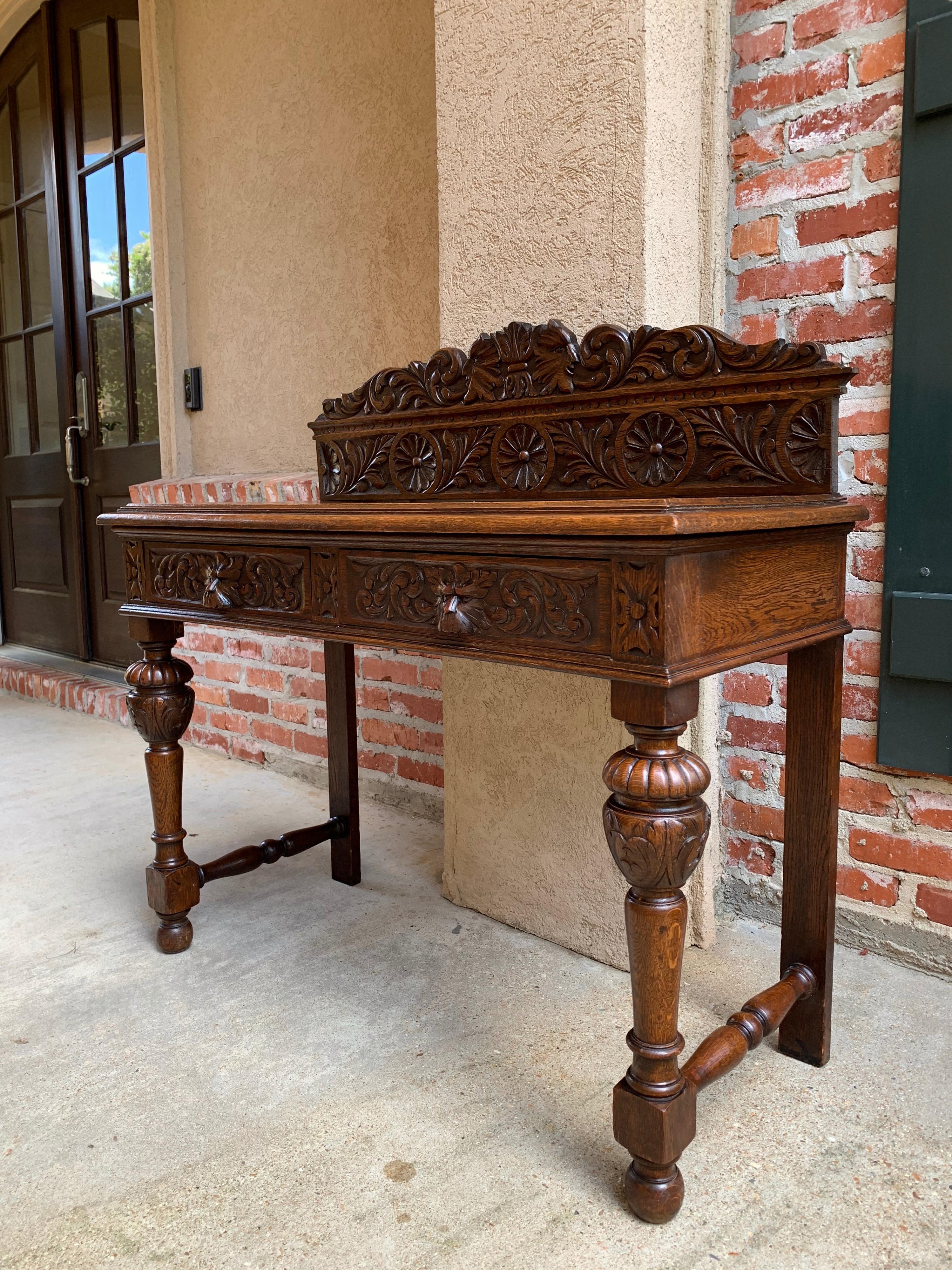 Antique English Carved Oak Hall Sofa Foyer Table Renaissance Style Lion Gothic 5