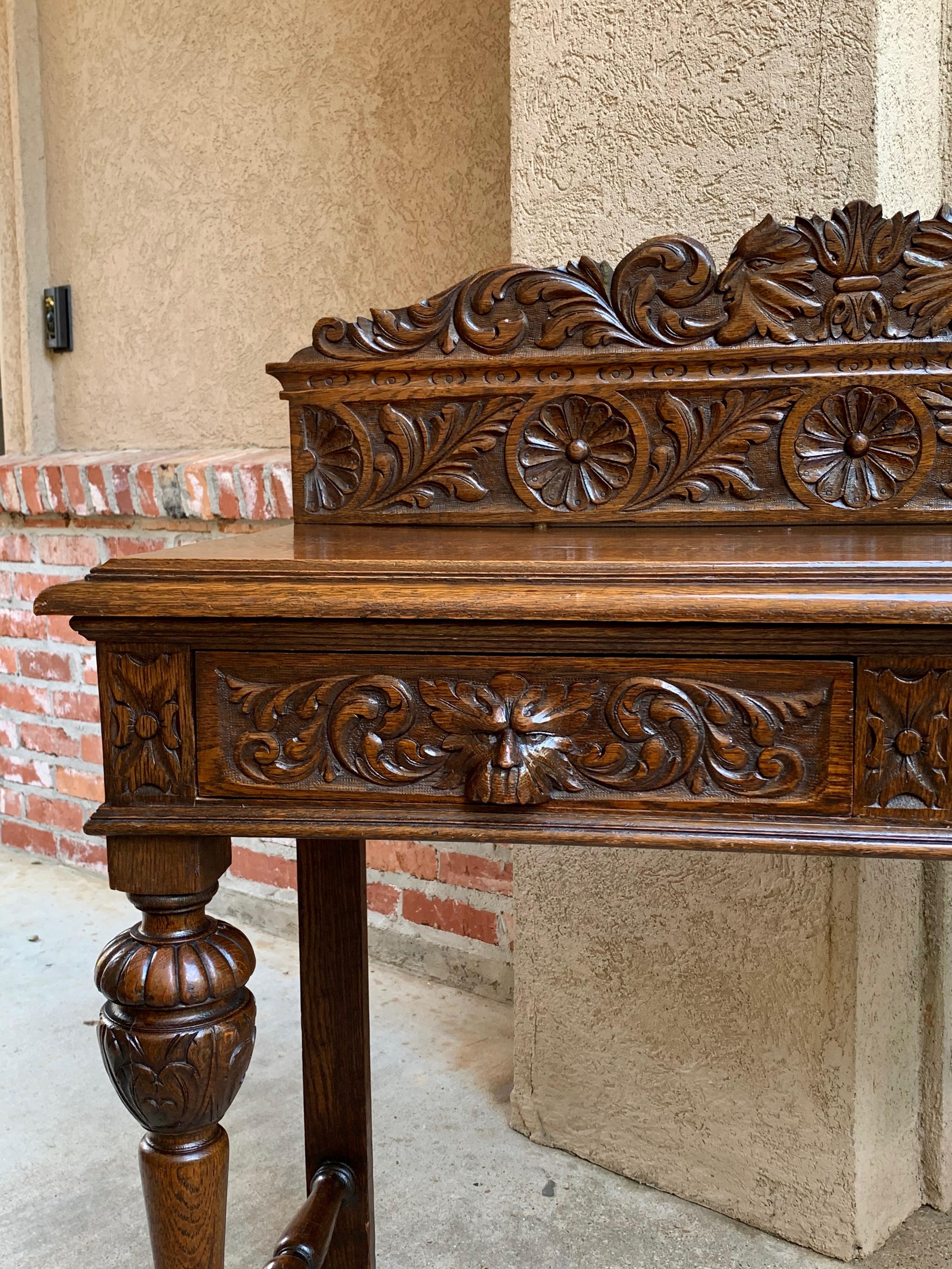 Antique English Carved Oak Hall Sofa Foyer Table Renaissance Style Lion Gothic 6