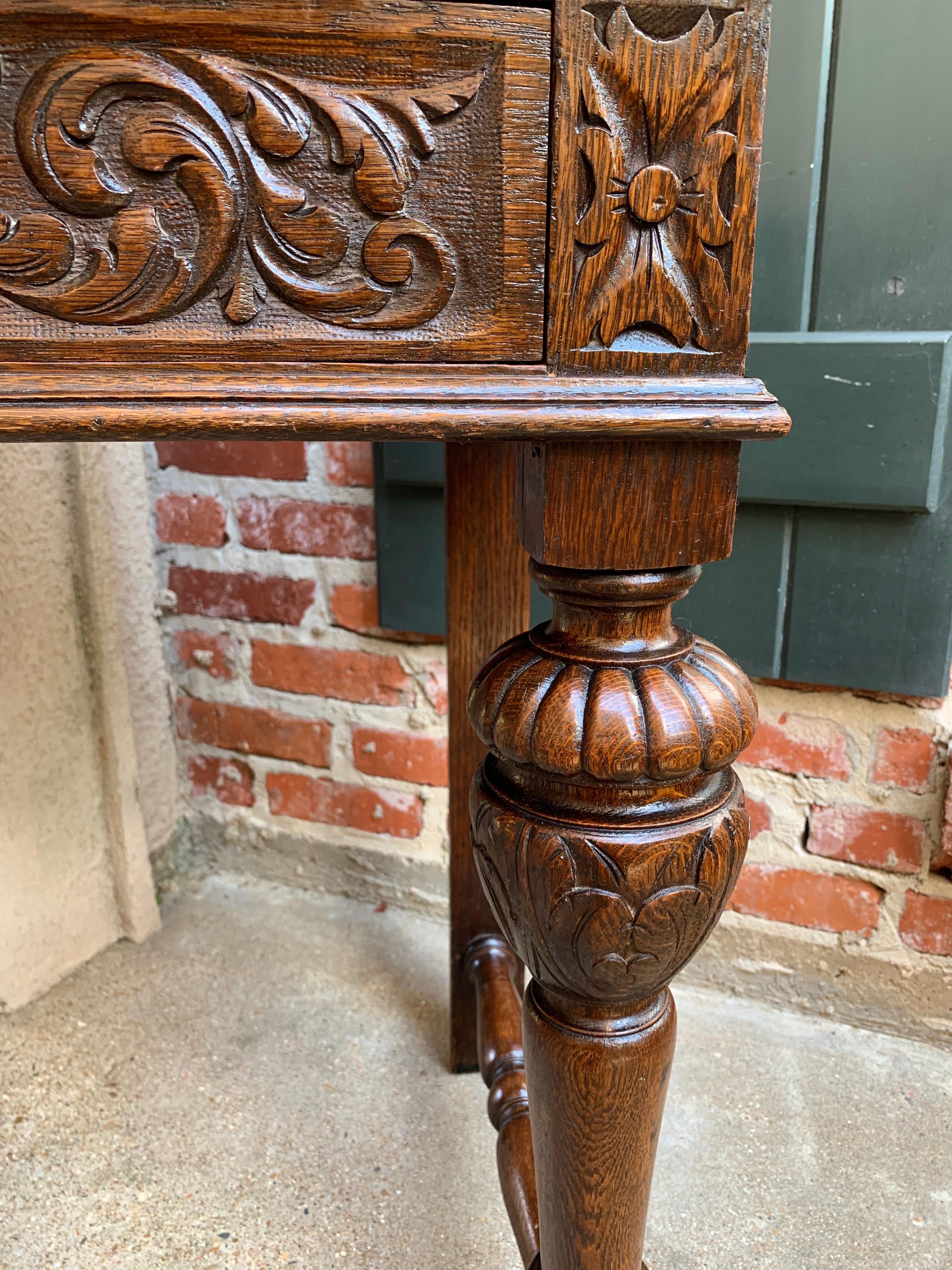 Antique English Carved Oak Hall Sofa Foyer Table Renaissance Style Lion Gothic 9