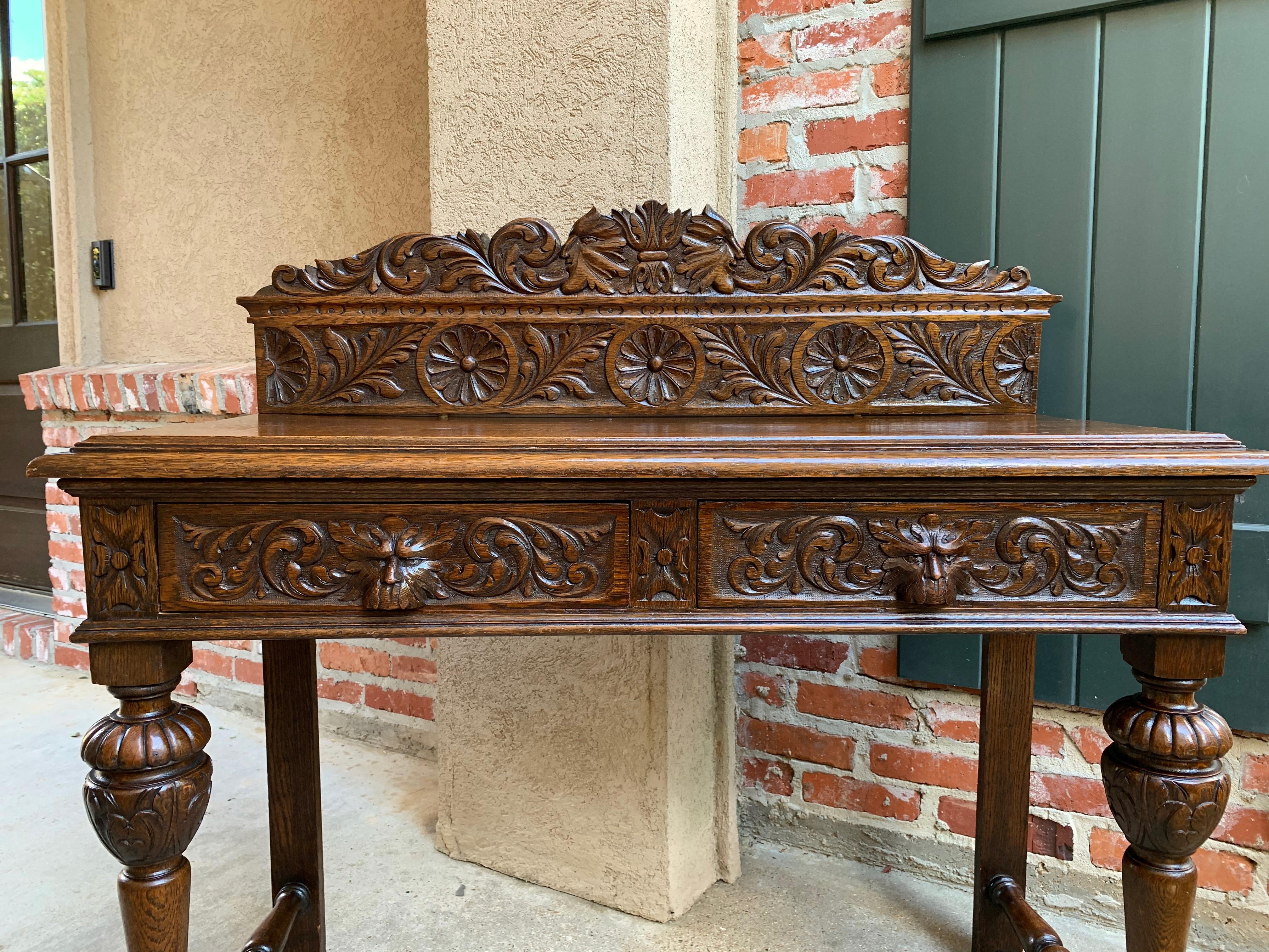 Antique English Carved Oak Hall Sofa Foyer Table Renaissance Style Lion Gothic 10