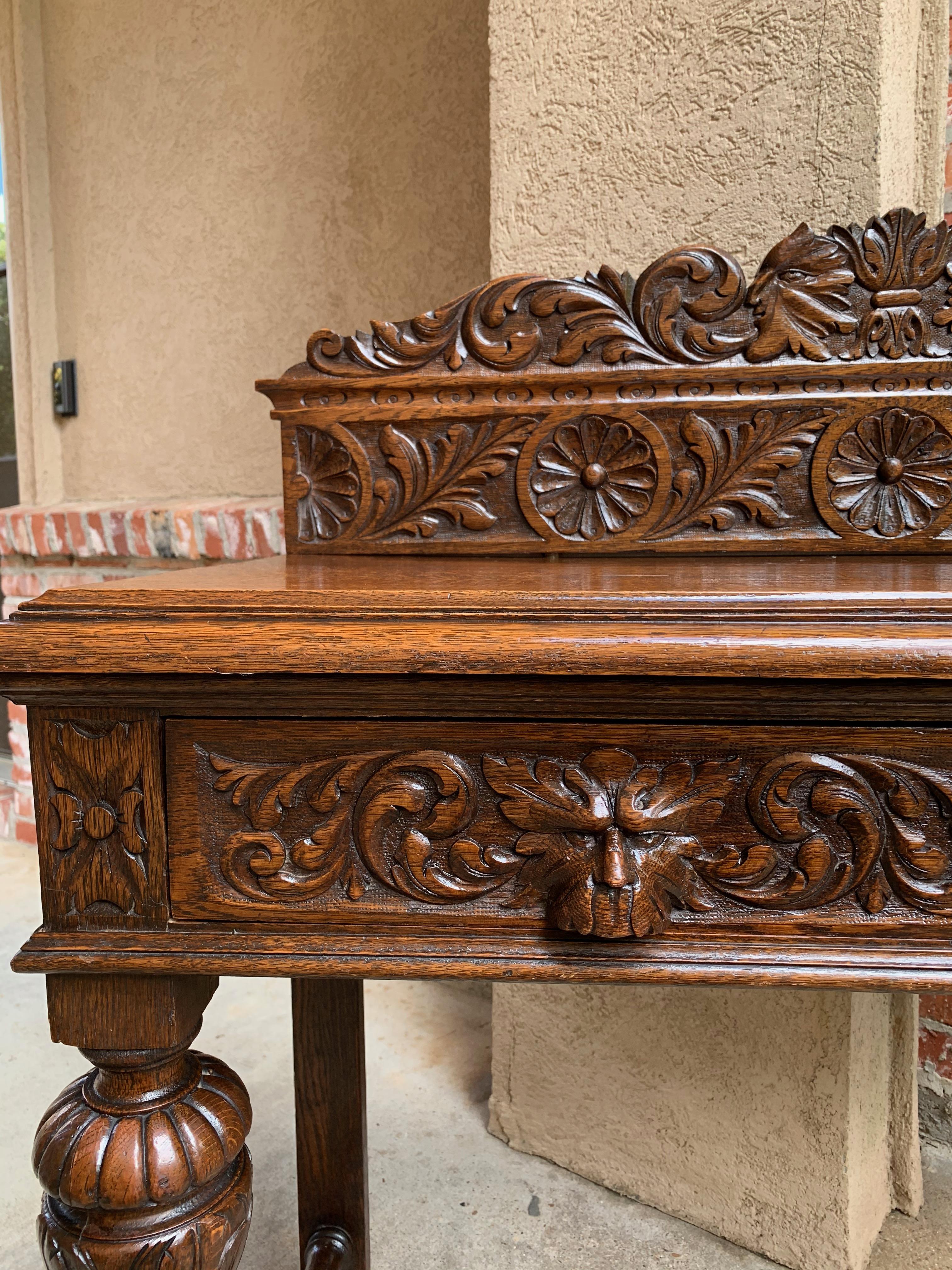 Renaissance Revival Antique English Carved Oak Hall Sofa Foyer Table Renaissance Style Lion Gothic