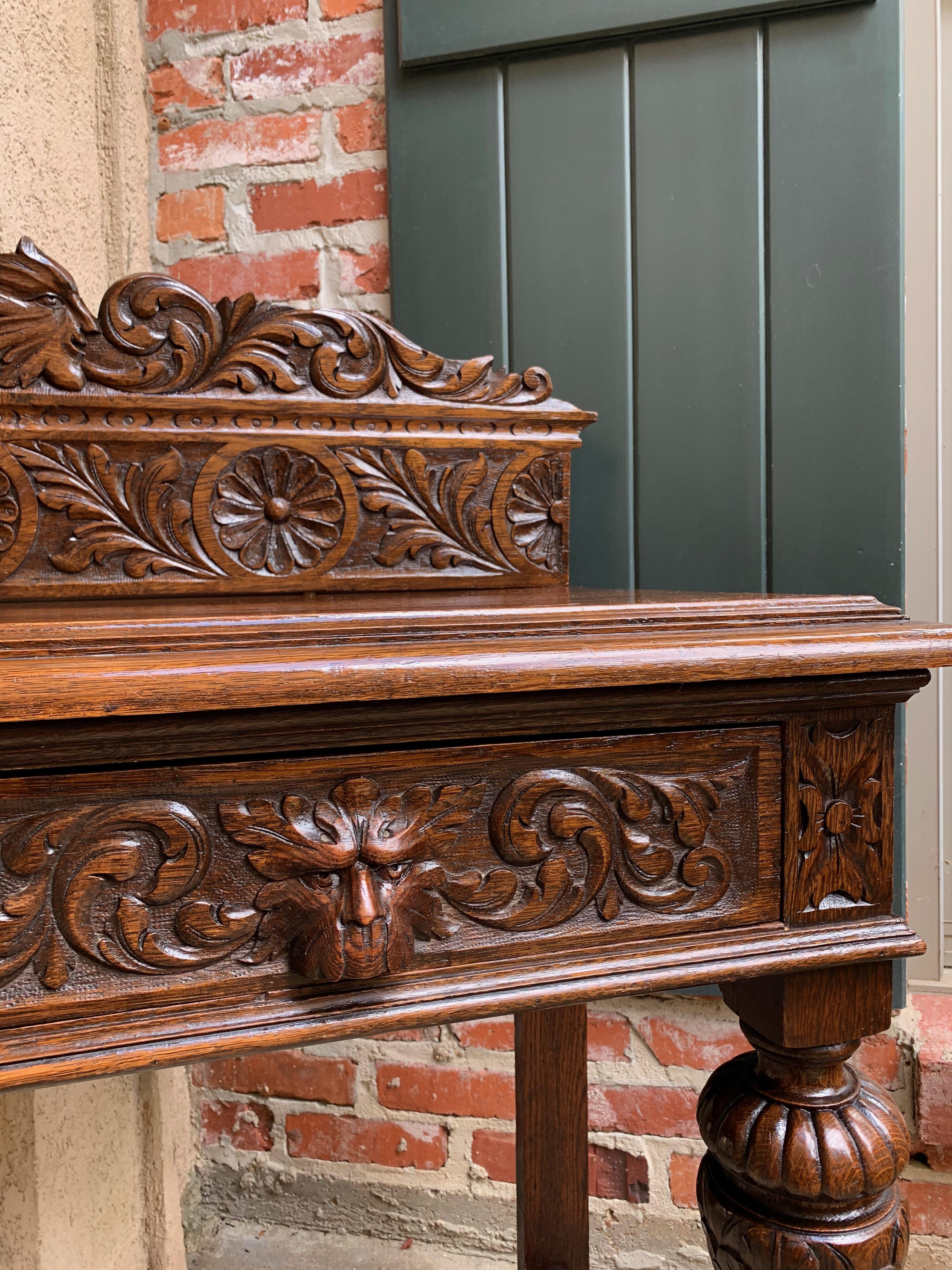 Antique English Carved Oak Hall Sofa Foyer Table Renaissance Style Lion Gothic 1