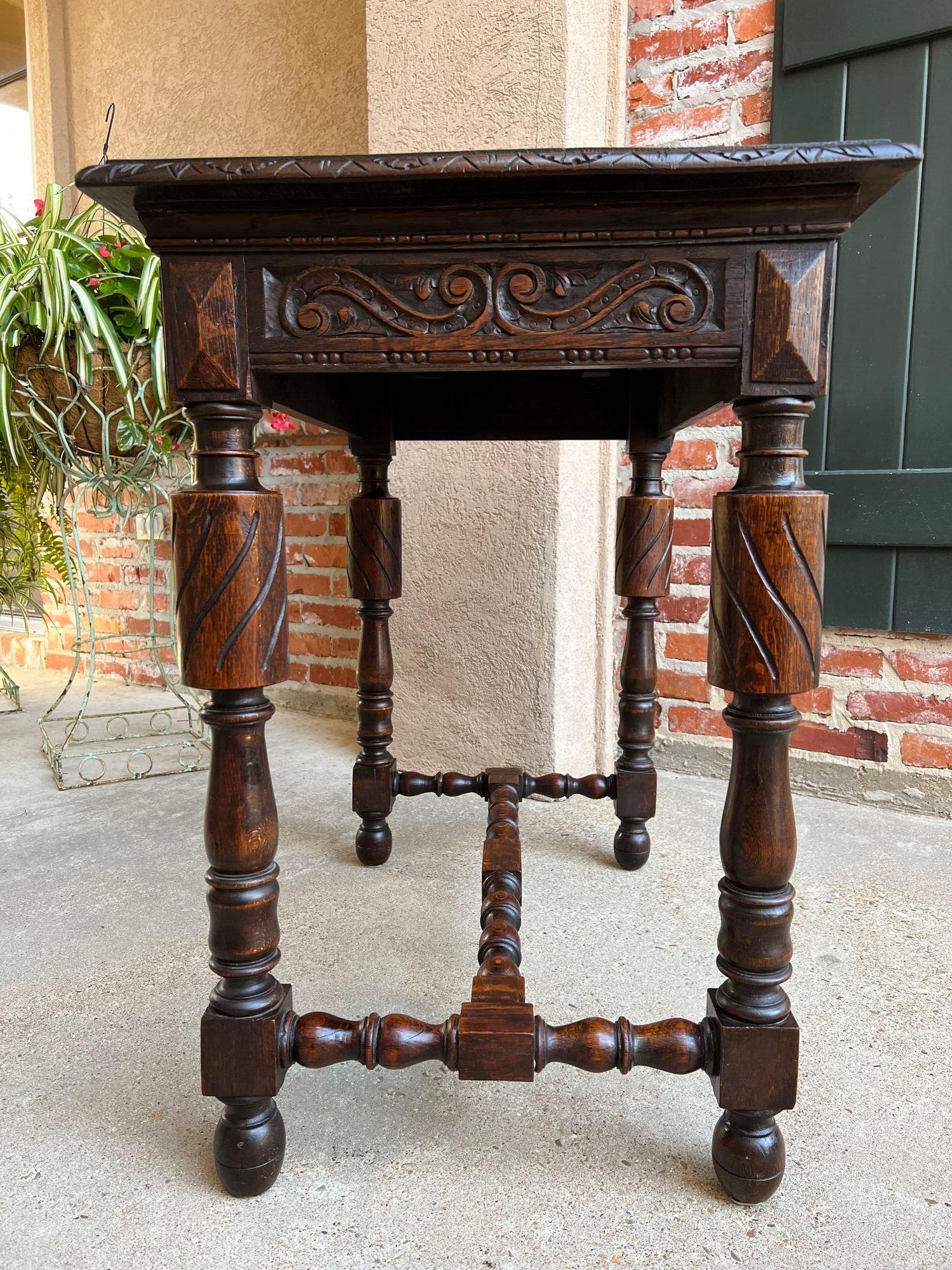 Antique English Carved Oak Hall Sofa Table British Tudor c1900 For Sale 5