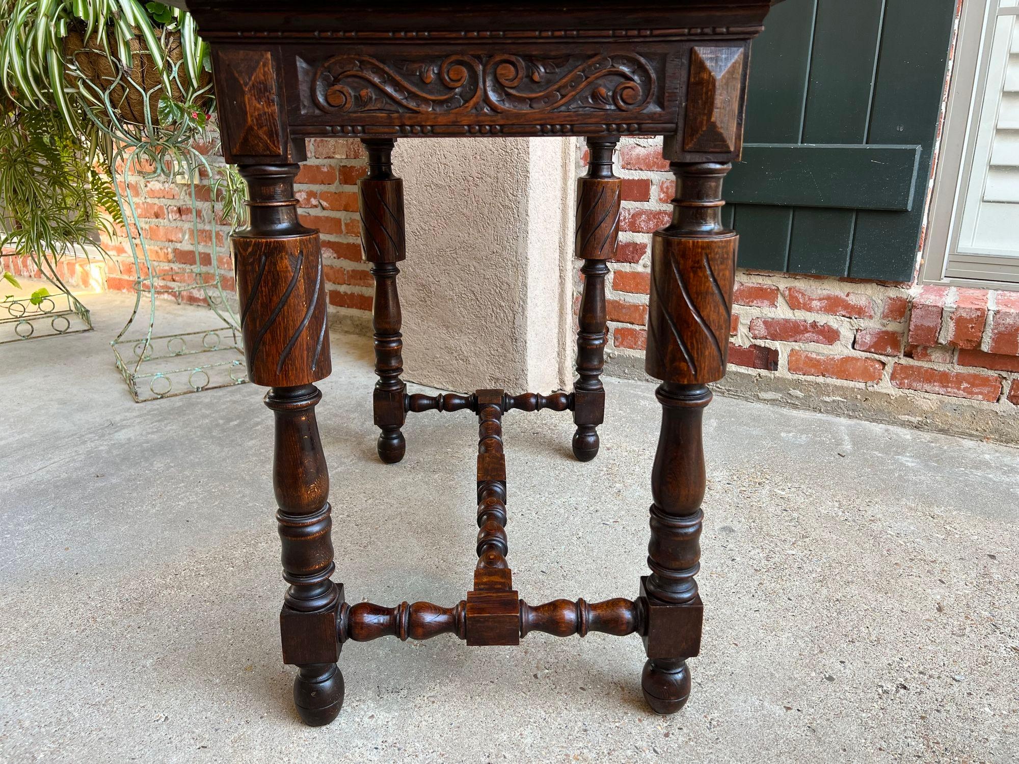 Antique English Carved Oak Hall Sofa Table British Tudor c1900 For Sale 7