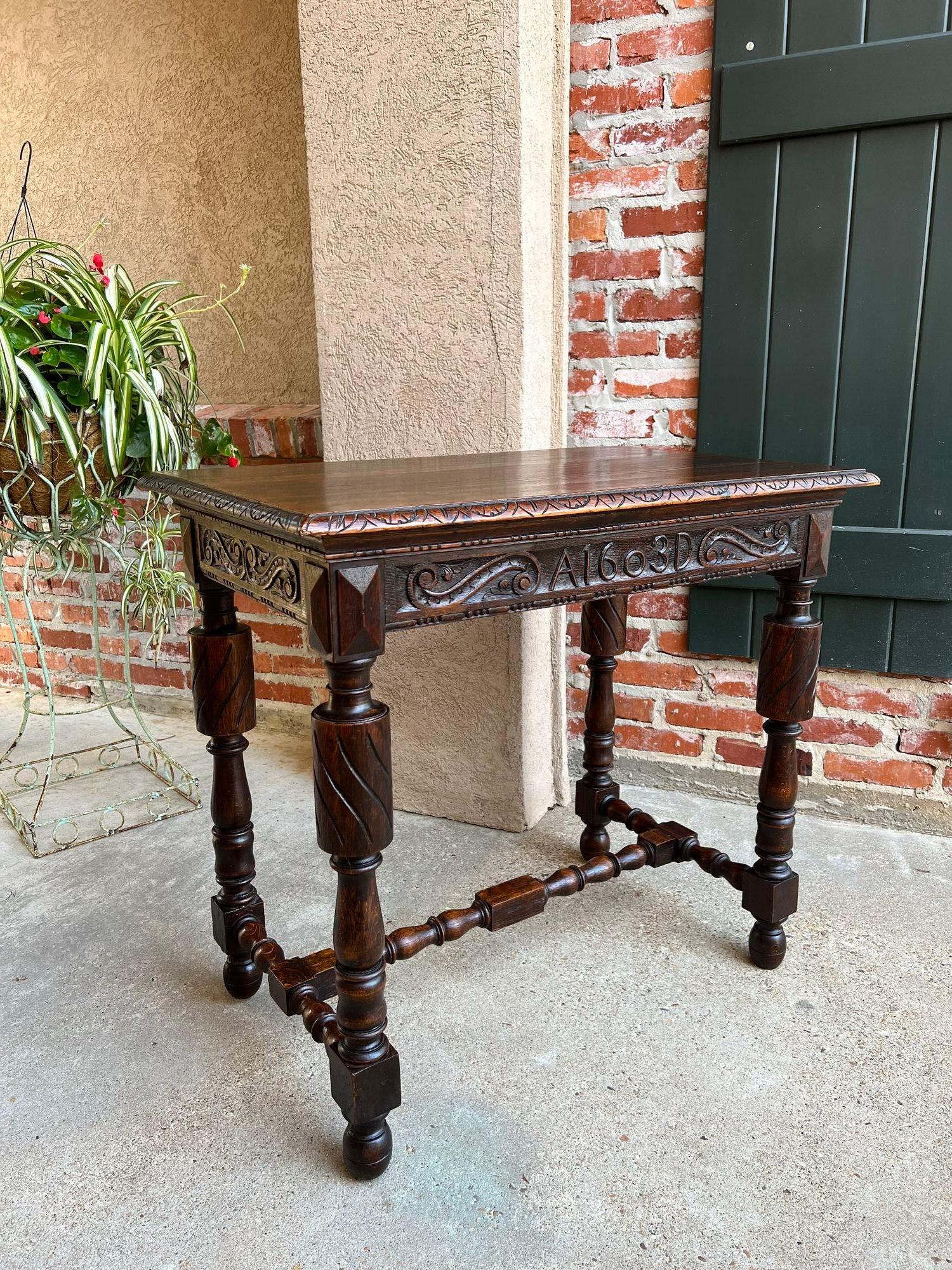 Antique English Carved Oak Hall Sofa Table British Tudor c1900 For Sale 8