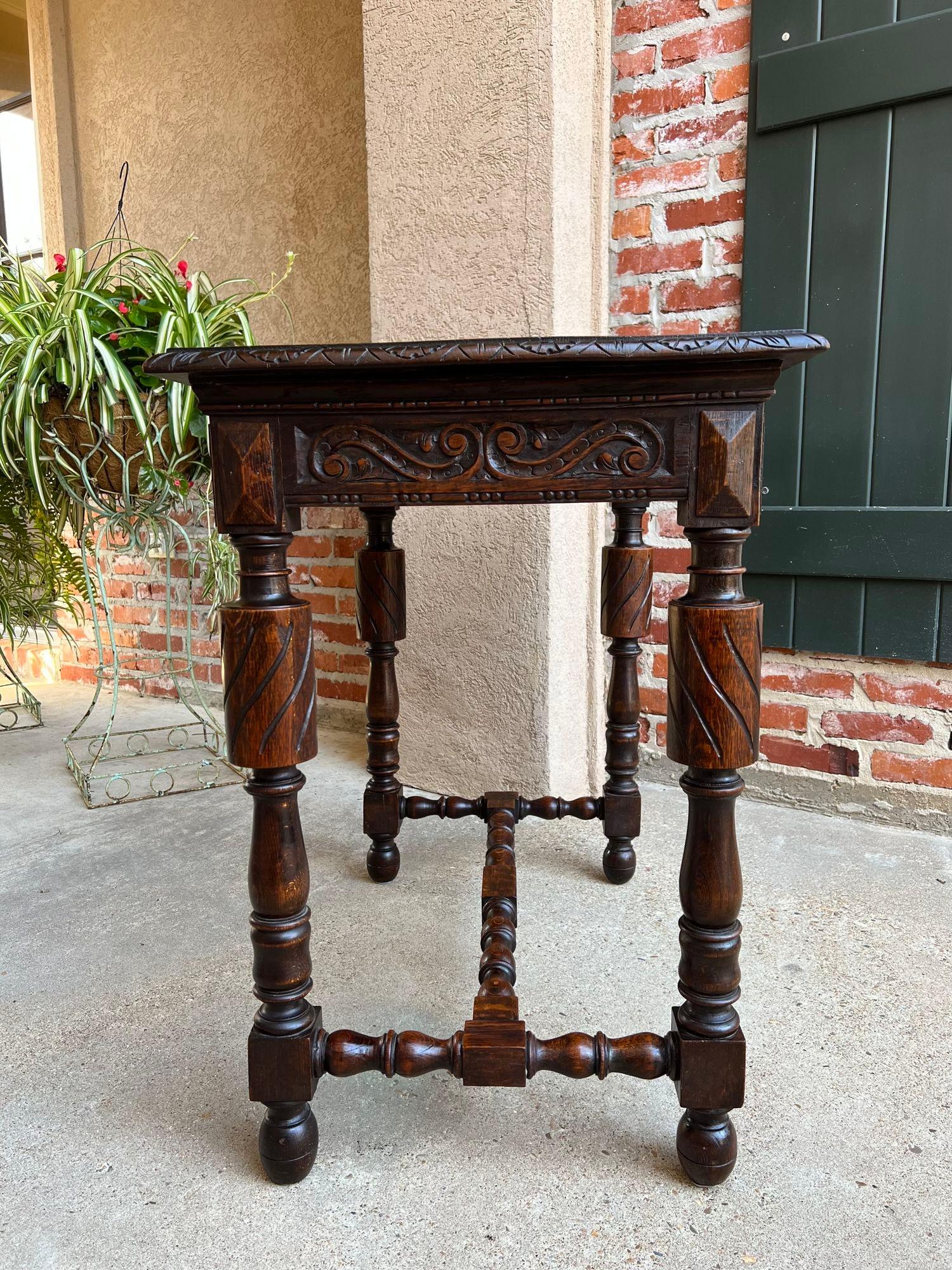 Antique English Carved Oak Hall Sofa Table British Tudor c1900 For Sale 12