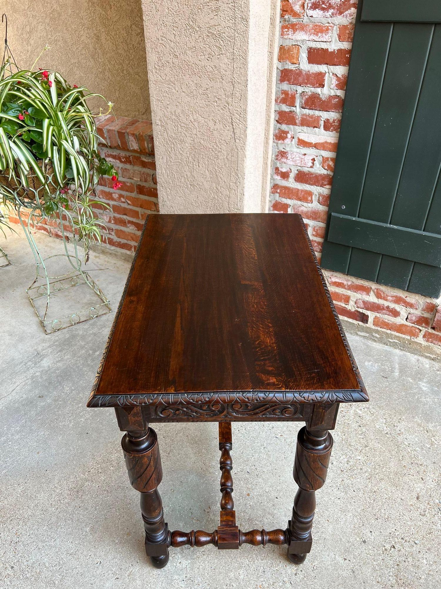 Antique English Carved Oak Hall Sofa Table British Tudor c1900 For Sale 14