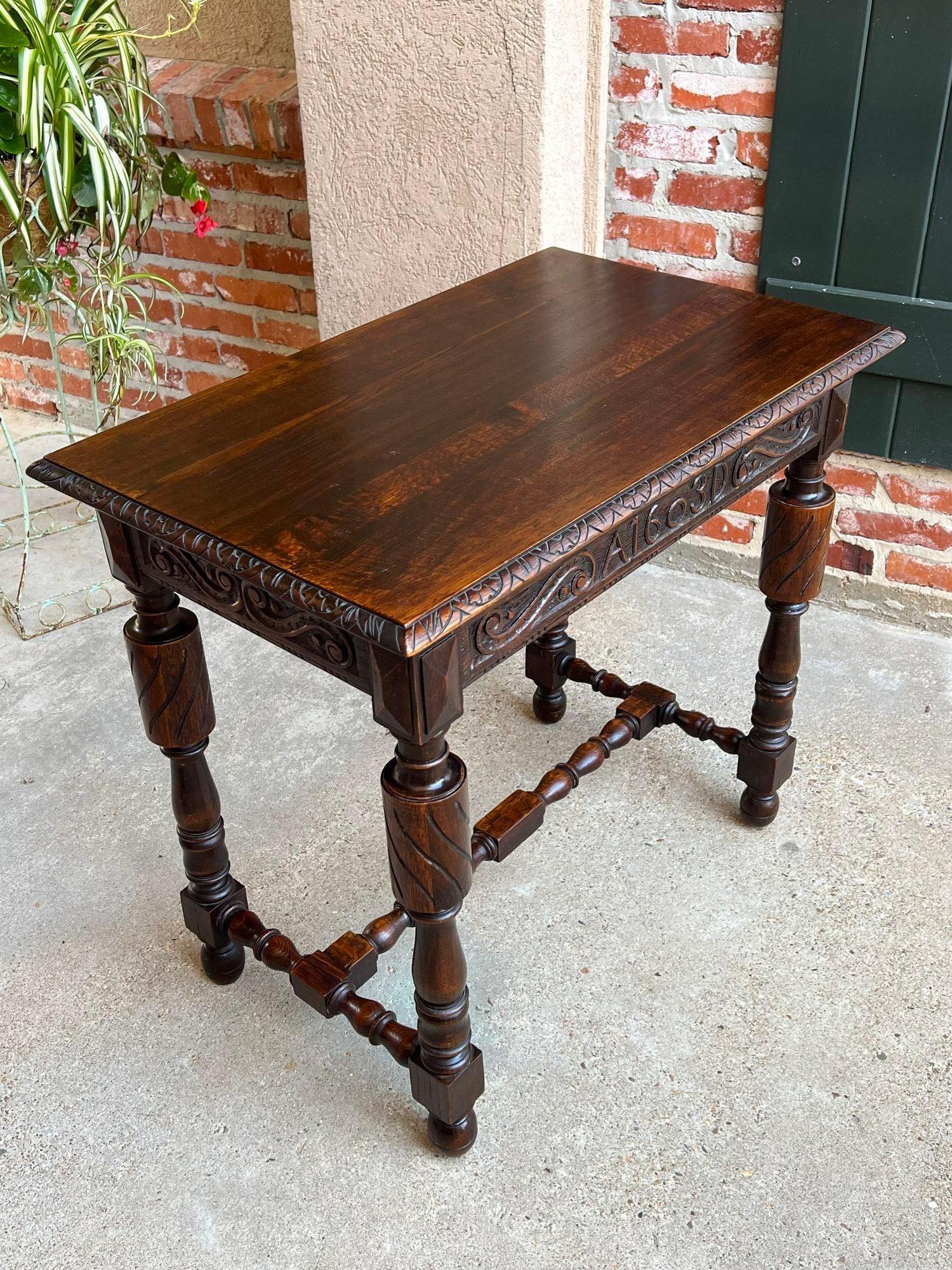 Antique English Carved Oak Hall Sofa Table British Tudor c1900 For Sale 15