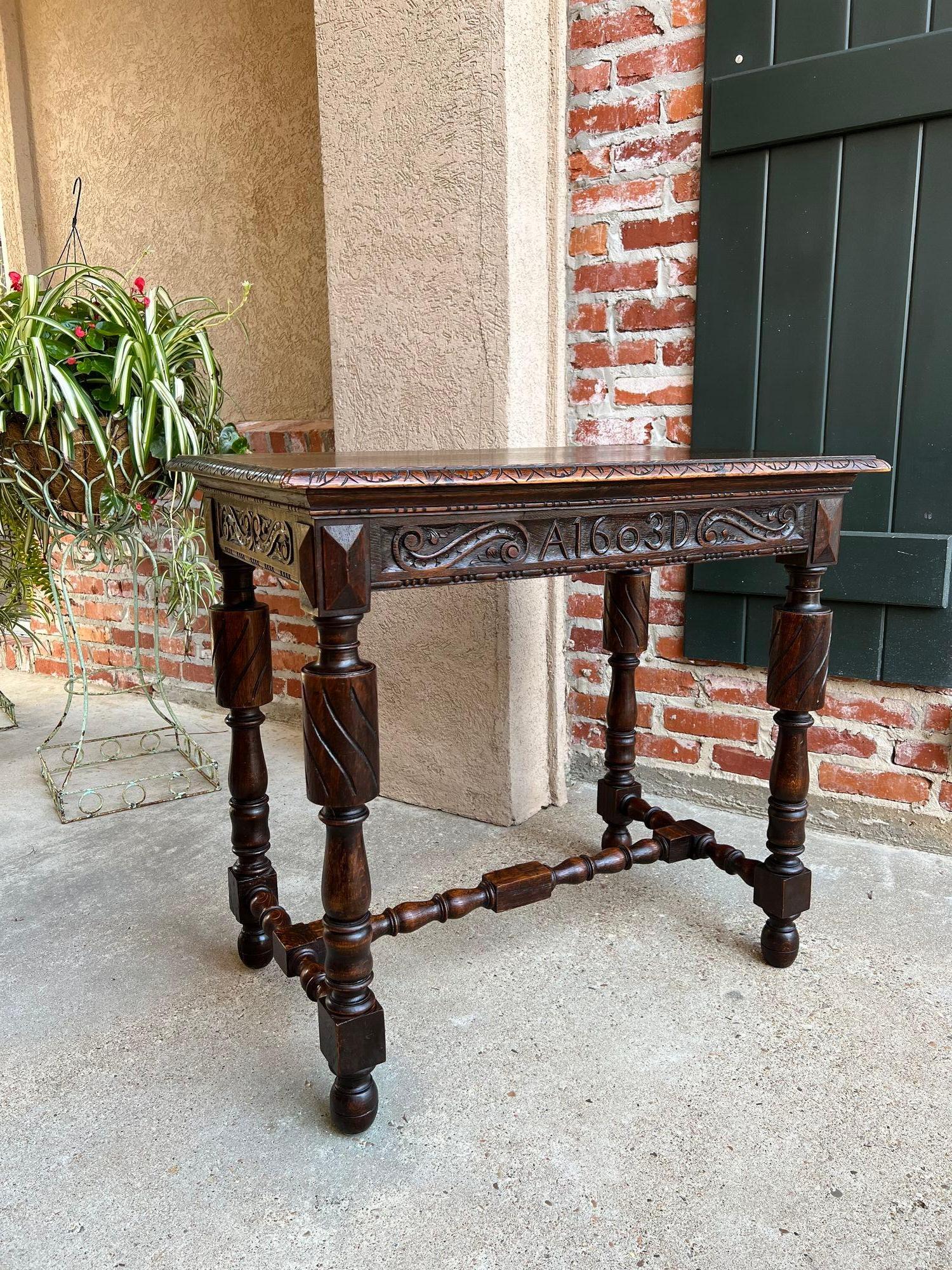 Hand-Carved Antique English Carved Oak Hall Sofa Table British Tudor c1900 For Sale