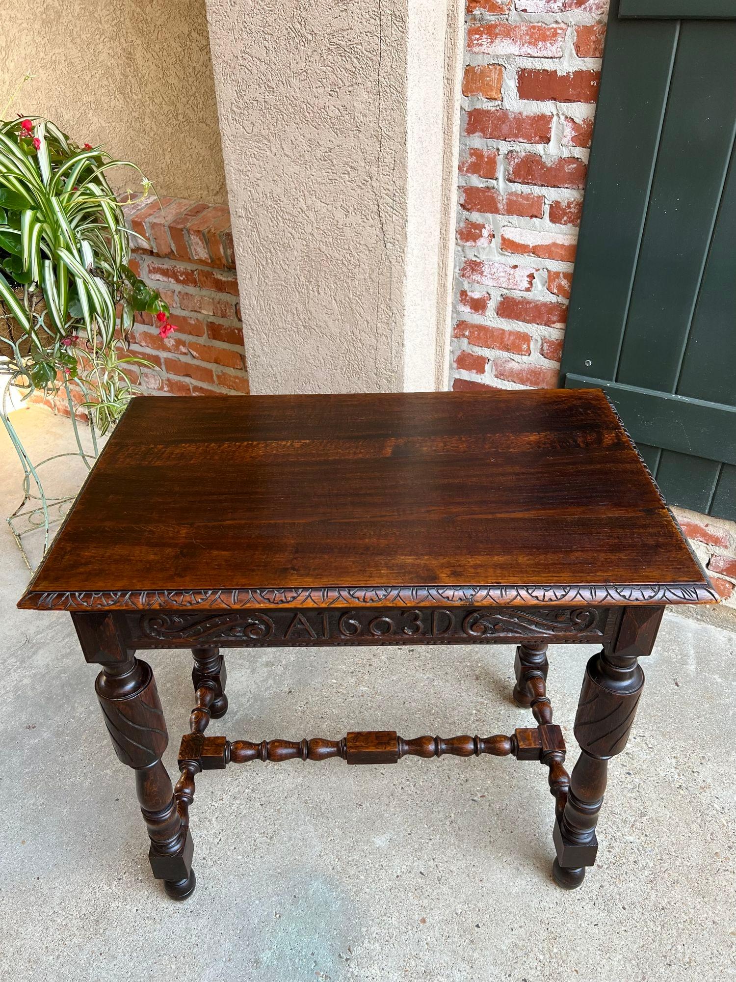 Antique English Carved Oak Hall Sofa Table British Tudor c1900 For Sale 3