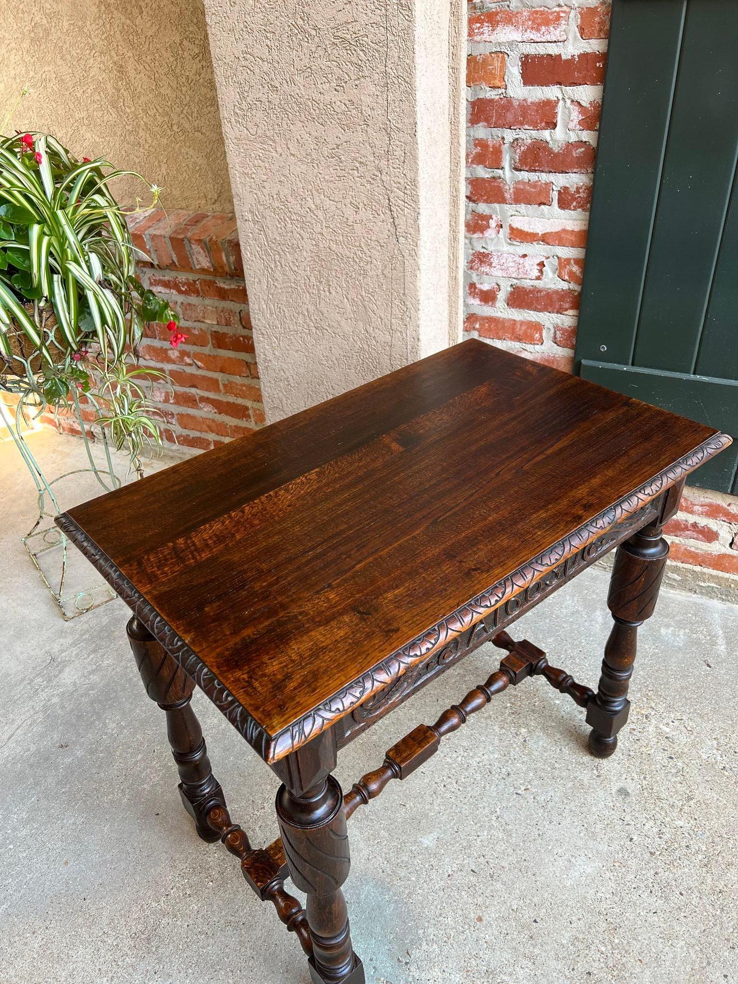 Antique English Carved Oak Hall Sofa Table British Tudor c1900 For Sale 4