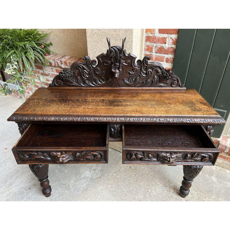 Antique English Carved Oak Hunt Console Hall Table Stag Deer Lion Sofa Table 2