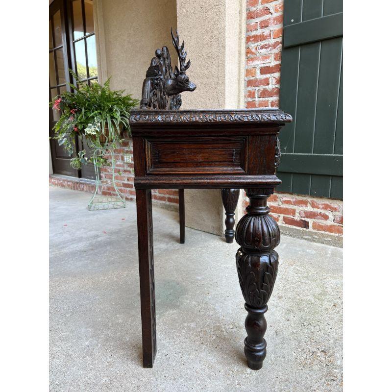 Antique English Carved Oak Hunt Console Hall Table Stag Deer Lion Sofa Table 3