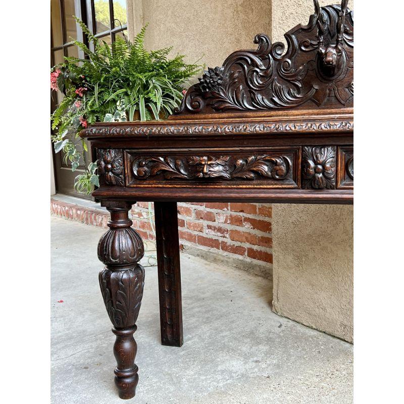 Antique English Carved Oak Hunt Console Hall Table Stag Deer Lion Sofa Table 5