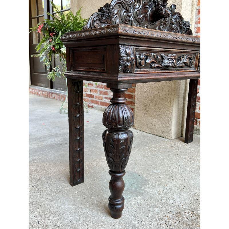 Antique English Carved Oak Hunt Console Hall Table Stag Deer Lion Sofa Table 6