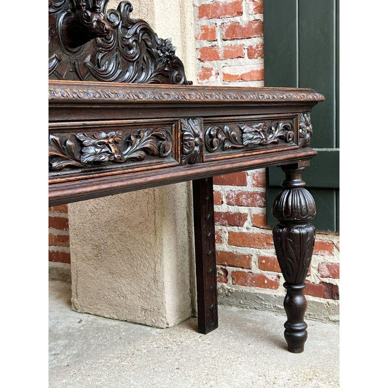 Antique English Carved Oak Hunt Console Hall Table Stag Deer Lion Sofa Table 7