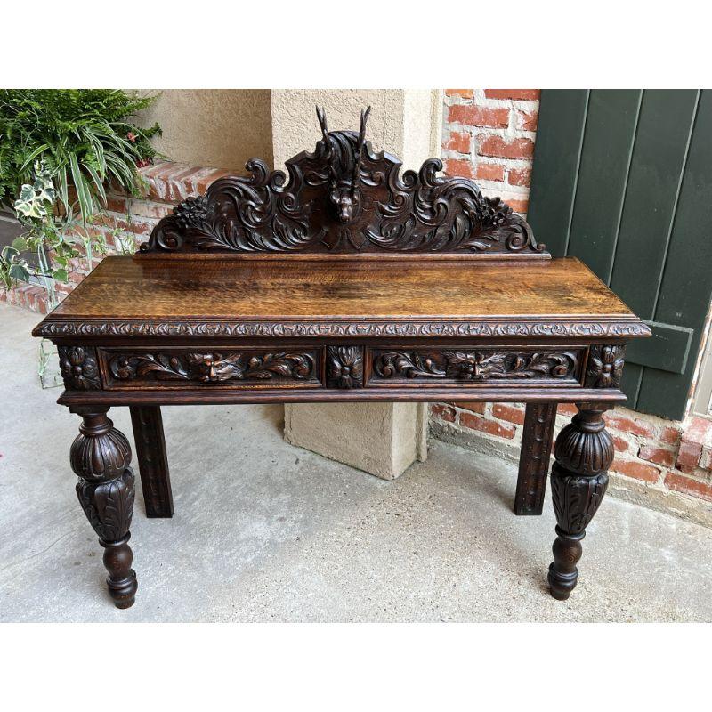 Antique English Carved Oak Hunt Console Hall Table Stag Deer Lion Sofa Table 10