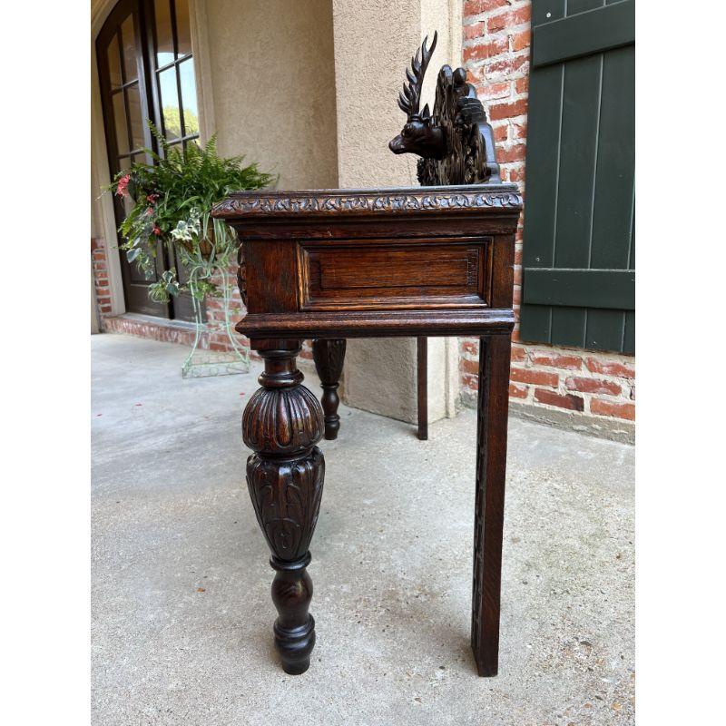 Antique English Carved Oak Hunt Console Hall Table Stag Deer Lion Sofa Table 11