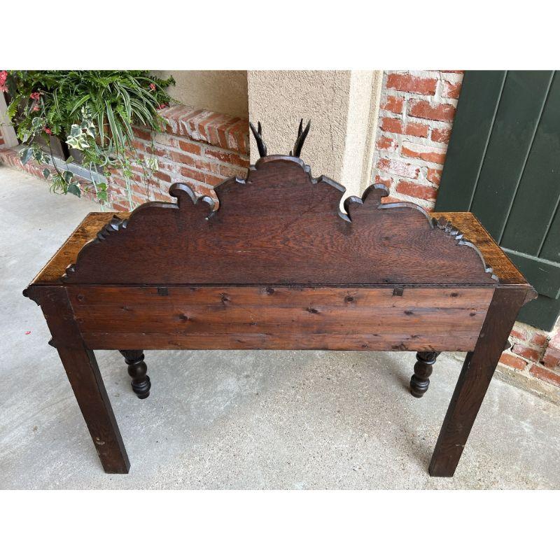 Antique English Carved Oak Hunt Console Hall Table Stag Deer Lion Sofa Table 12