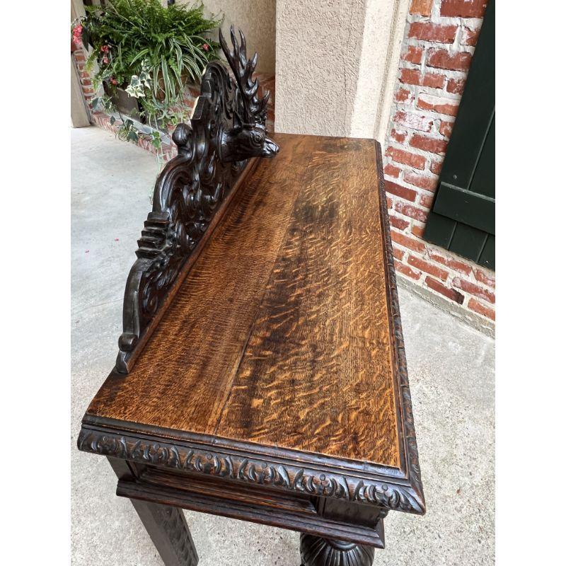 Antique English Carved Oak Hunt Console Hall Table Stag Deer Lion Sofa Table 1