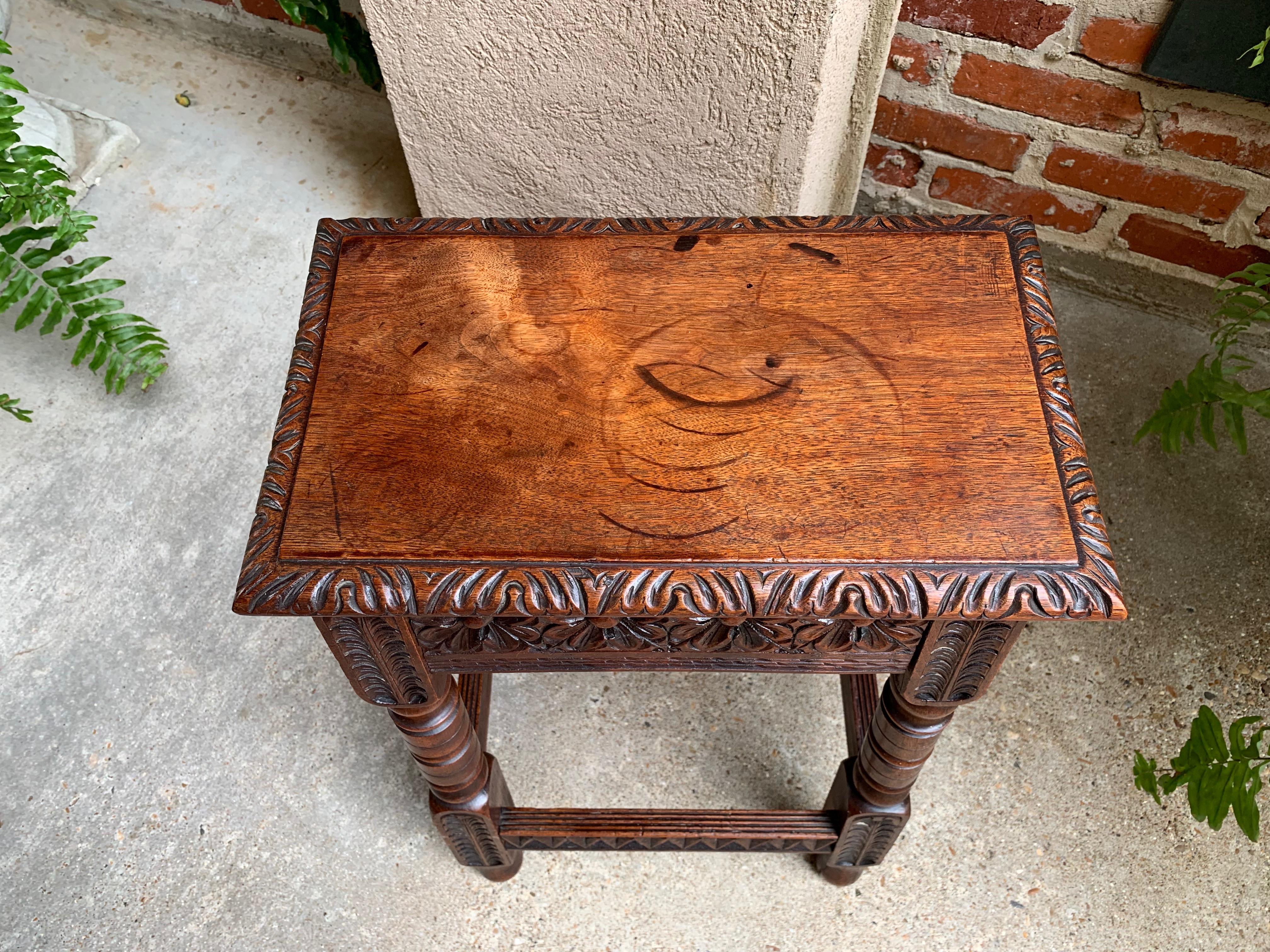 Antique English Carved Oak Joint Stool Bench Table Lift Top Splayed Leg c1900 5