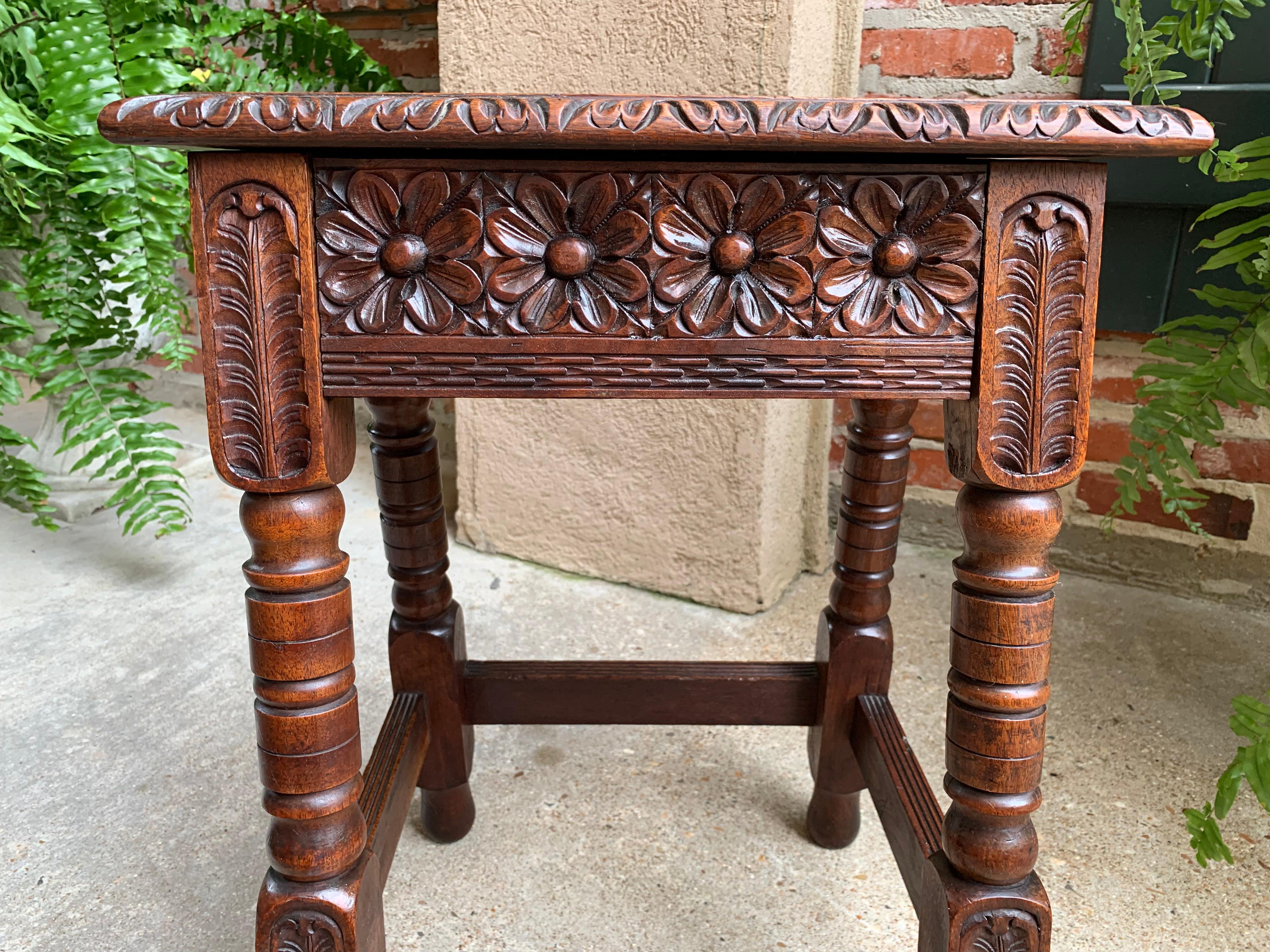 Antique English Carved Oak Joint Stool Bench Table Lift Top Splayed Leg c1900 10