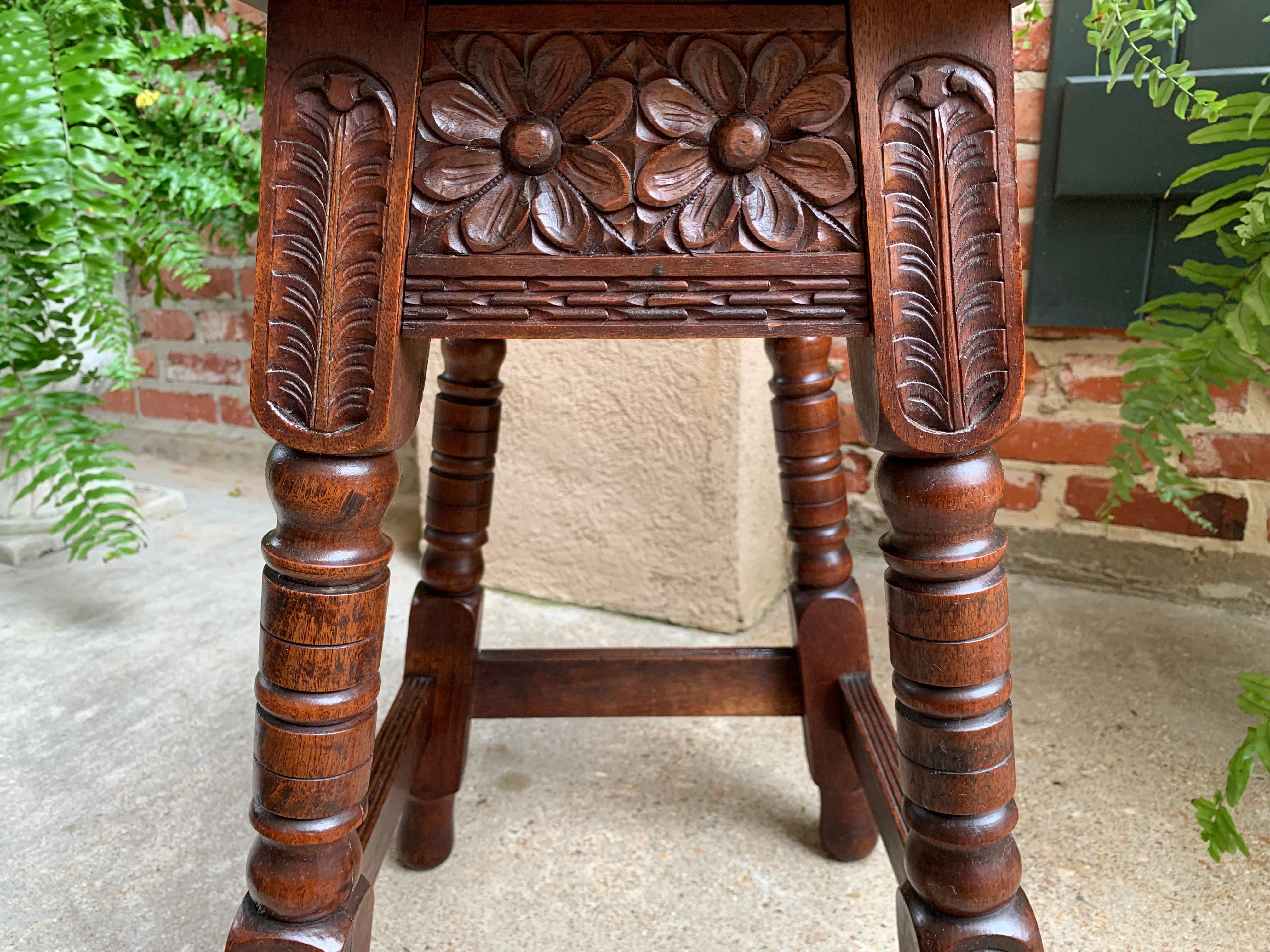 Antique English Carved Oak Joint Stool Bench Table Lift Top Splayed Leg c1900 2