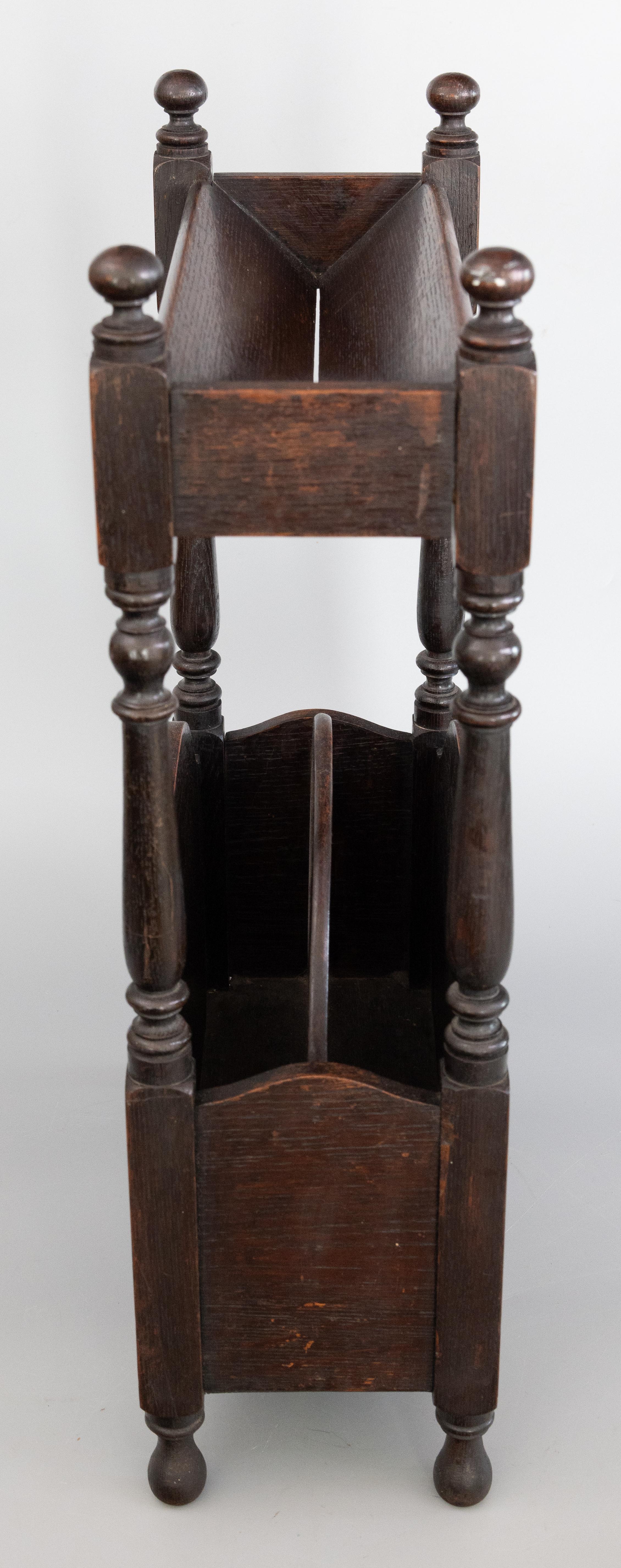 Hand-Carved Antique English Carved Oak Library Book Trough and Magazine Rack Stand, c. 1910 For Sale