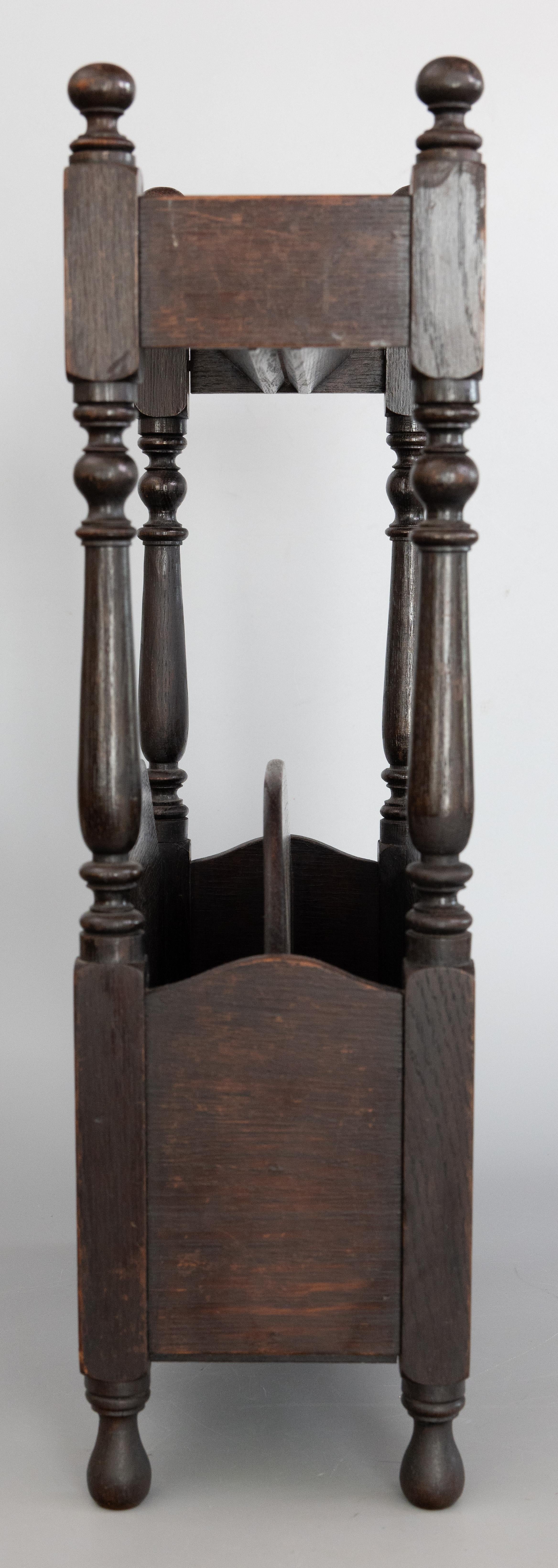 20th Century Antique English Carved Oak Library Book Trough and Magazine Rack Stand, c. 1910 For Sale