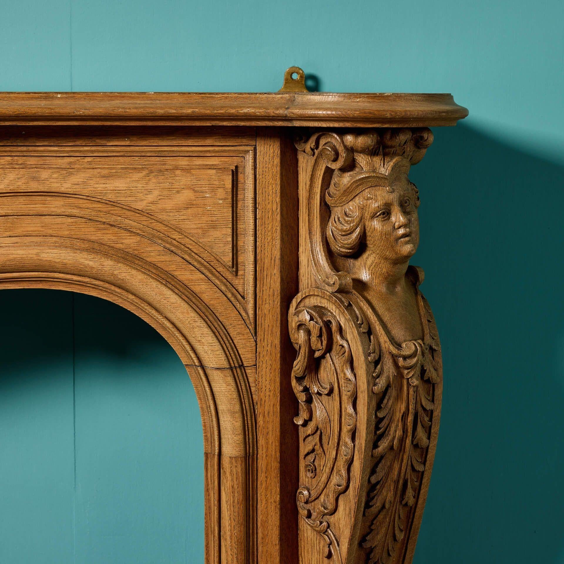 Louis XV Antique English Carved Oak Fire Mantel For Sale