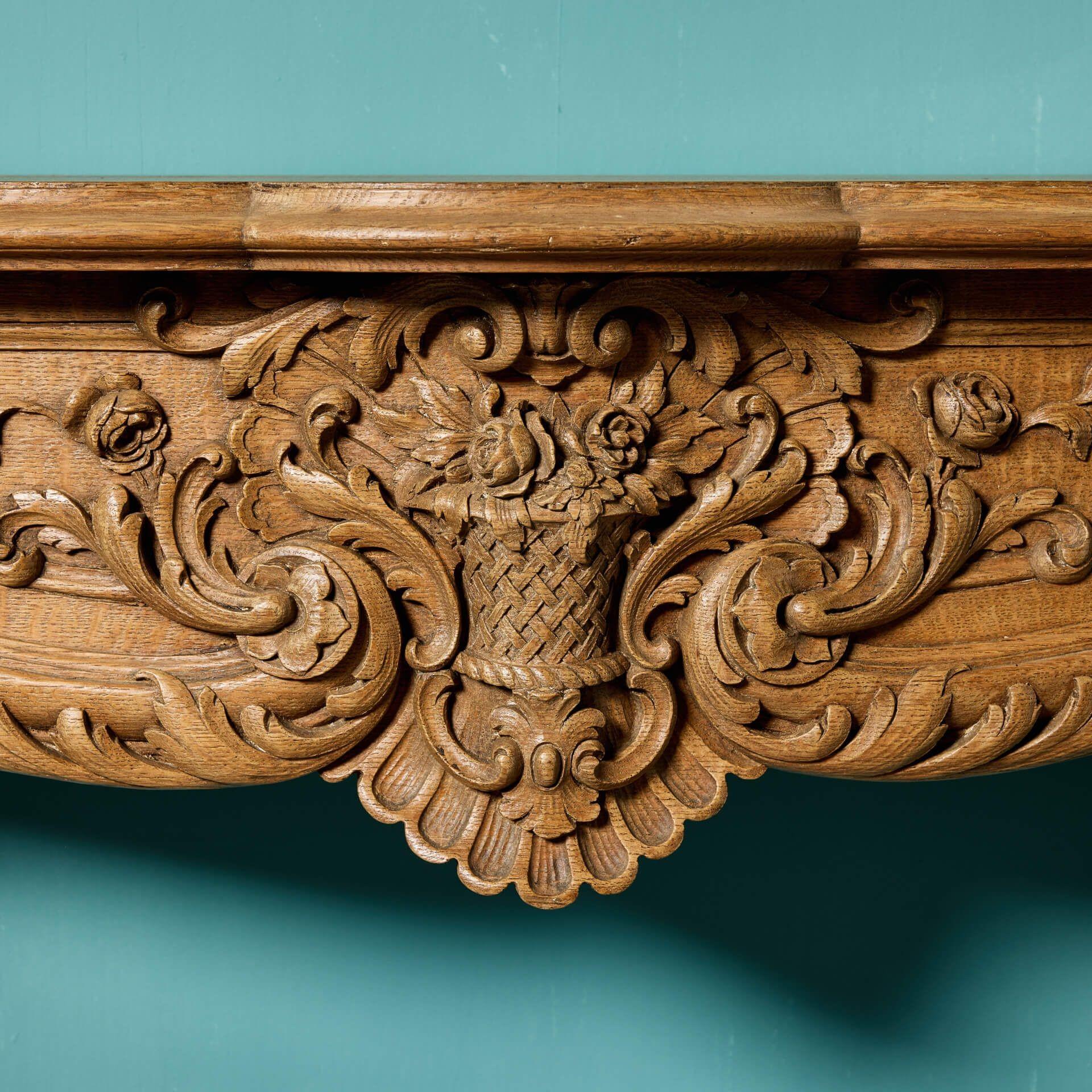 19th Century Antique English Carved Oak Fire Mantel For Sale