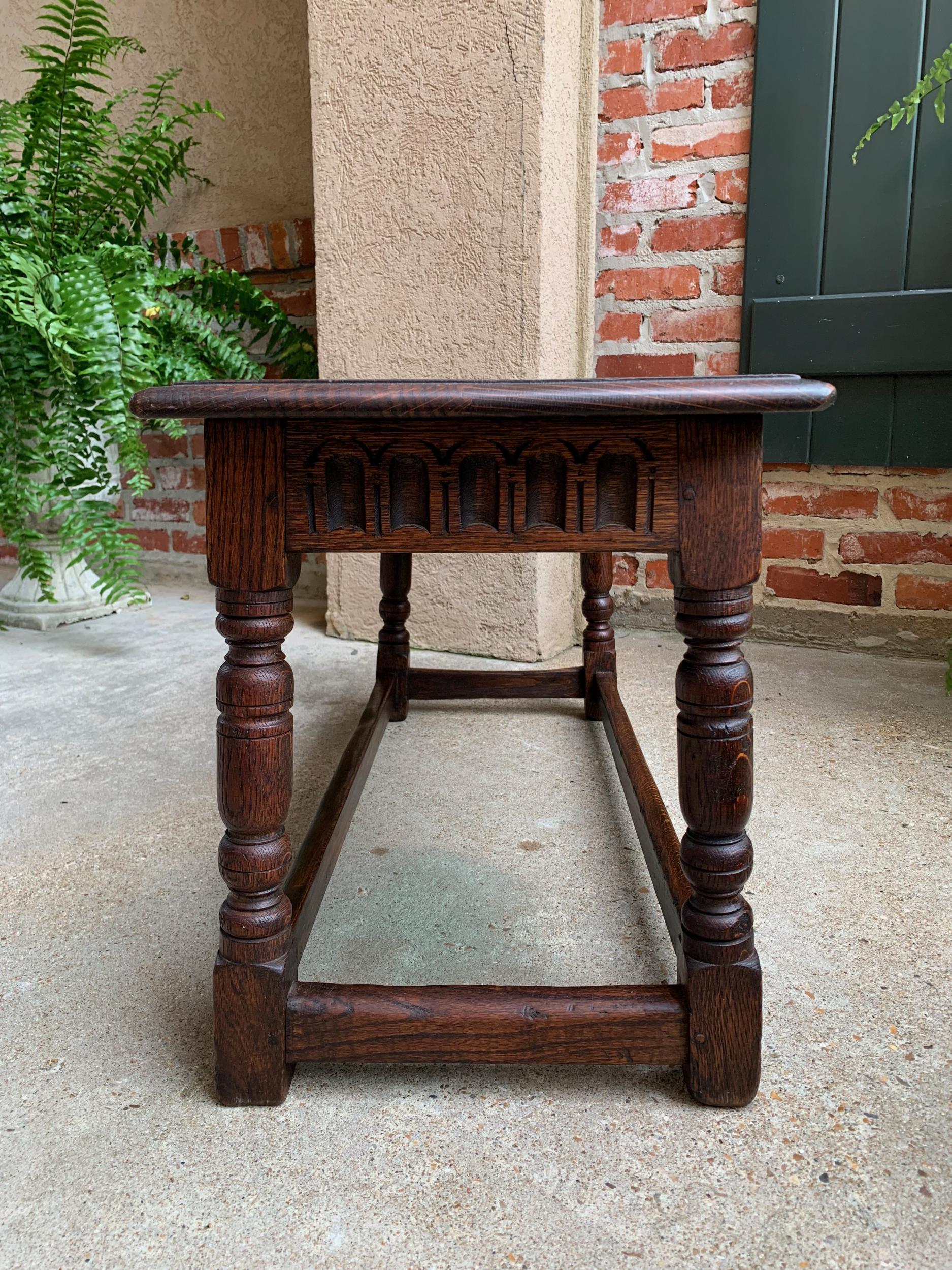 Antique English Carved Oak Pegged Joint Stool Duet Bench Window Seat, c1900 4