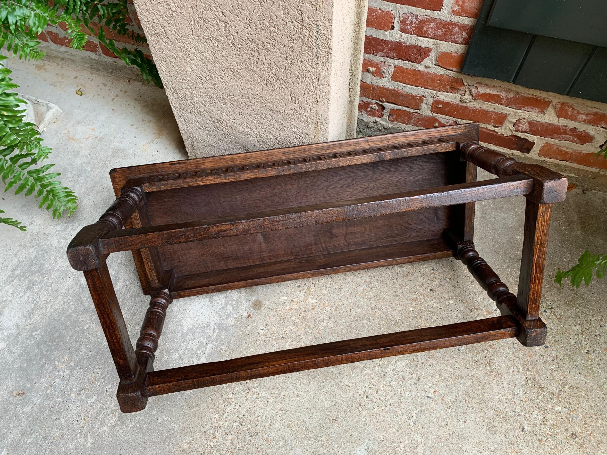Antique English Carved Oak Pegged Joint Stool Duet Bench Window Seat, c1900 5