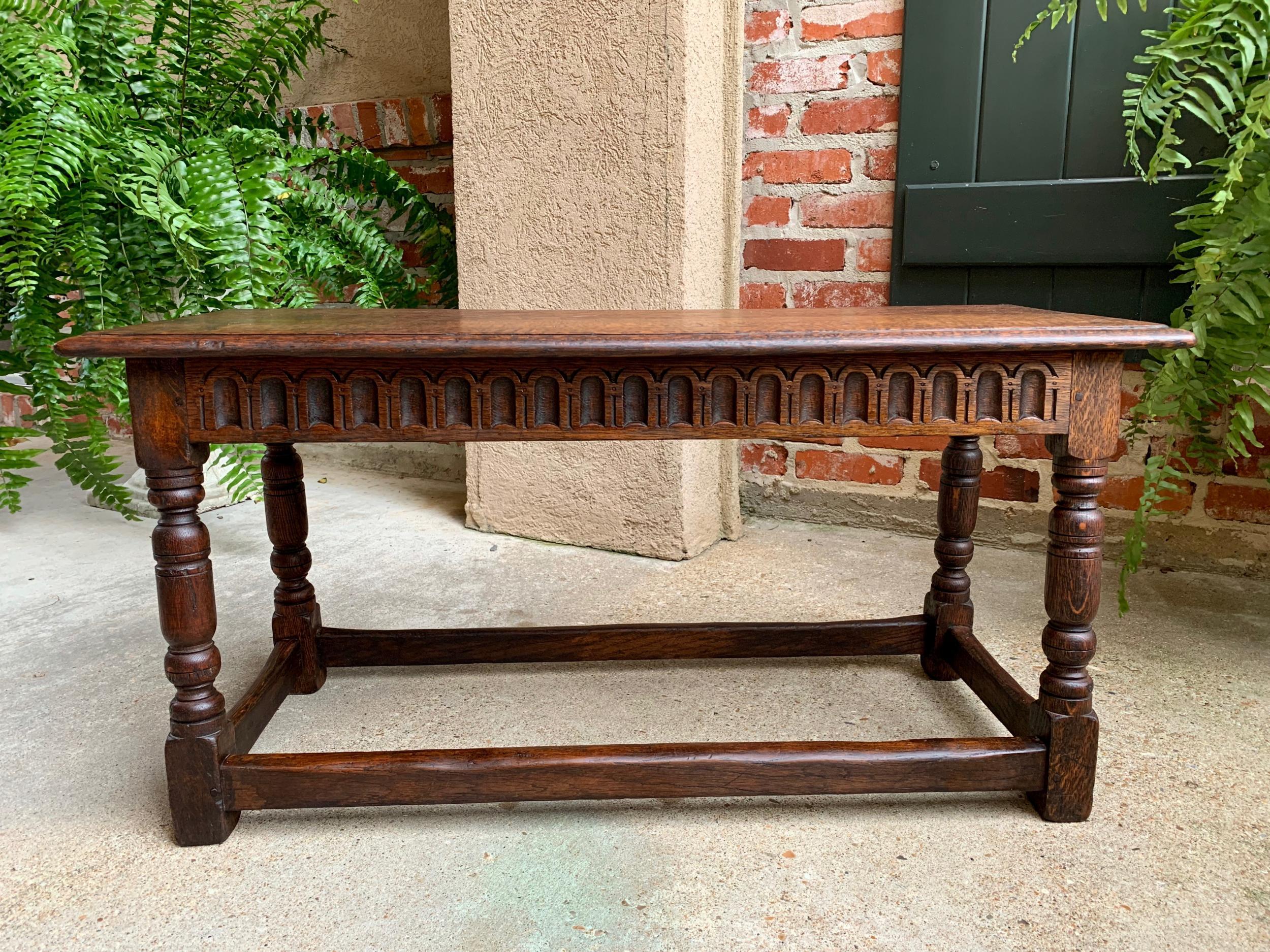 Antique English Carved Oak Pegged Joint Stool Duet Bench Window Seat, c1900 7