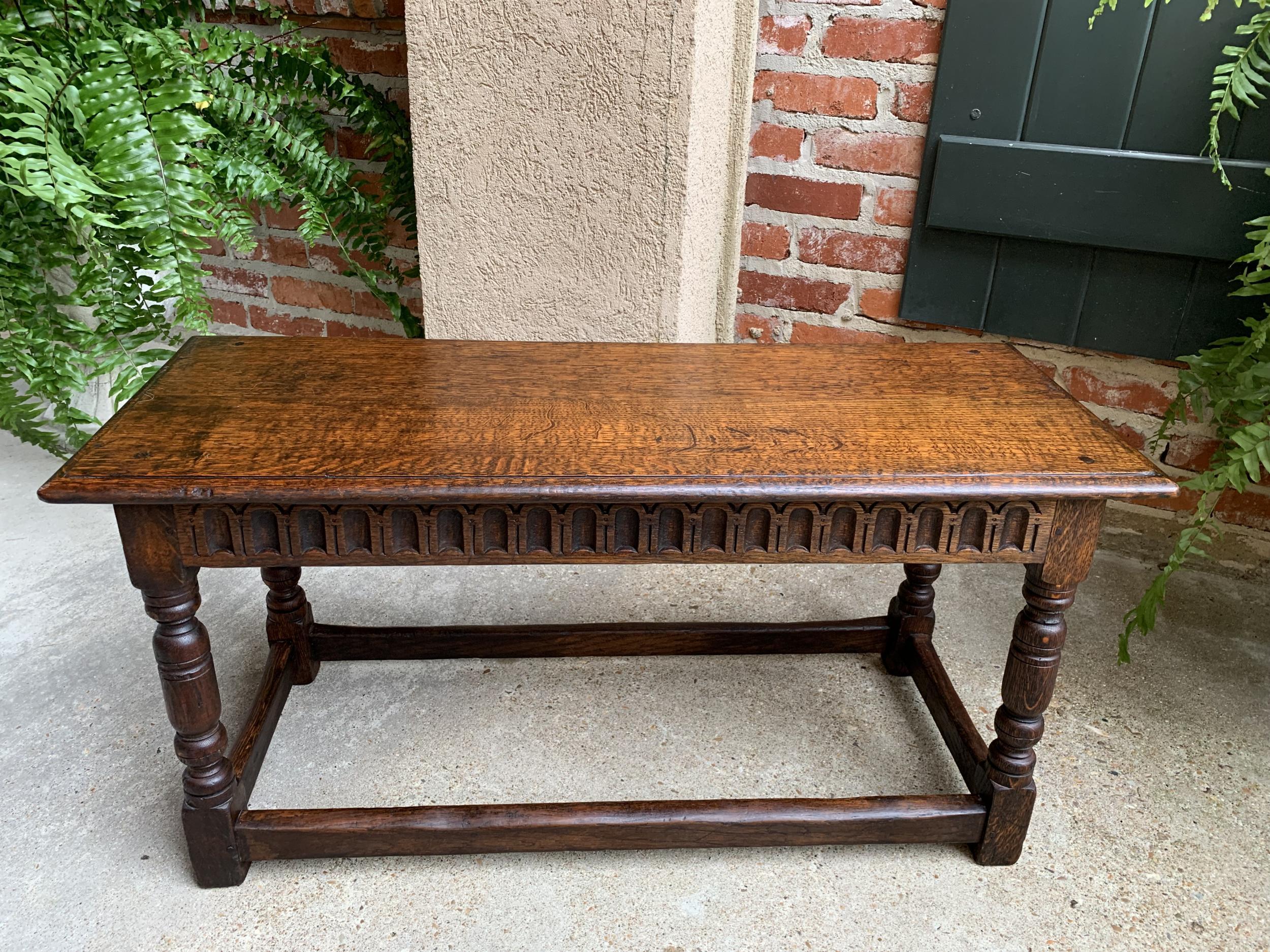 Antique English Carved Oak Pegged Joint Stool Duet Bench Window Seat, c1900 9