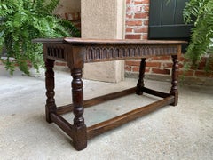 Antique English Carved Oak Pegged Joint Stool Duet Bench Window Seat, c1900