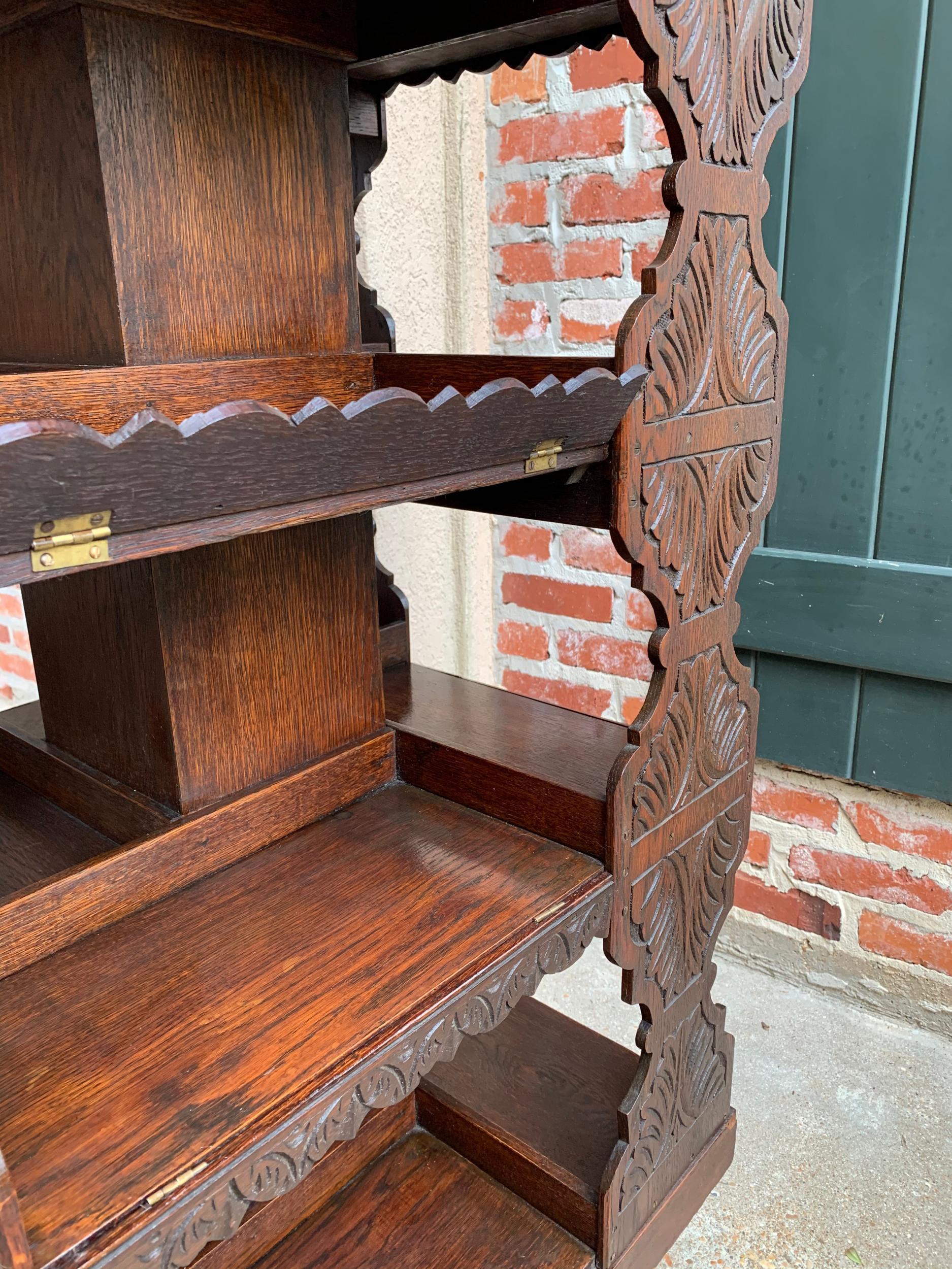 Antique English Carved Oak Revolving Rolling Bookcase Bookshelf Office Library 4